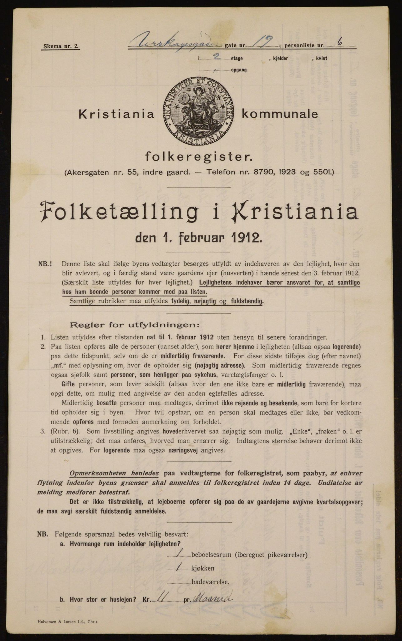 OBA, Municipal Census 1912 for Kristiania, 1912, p. 2540