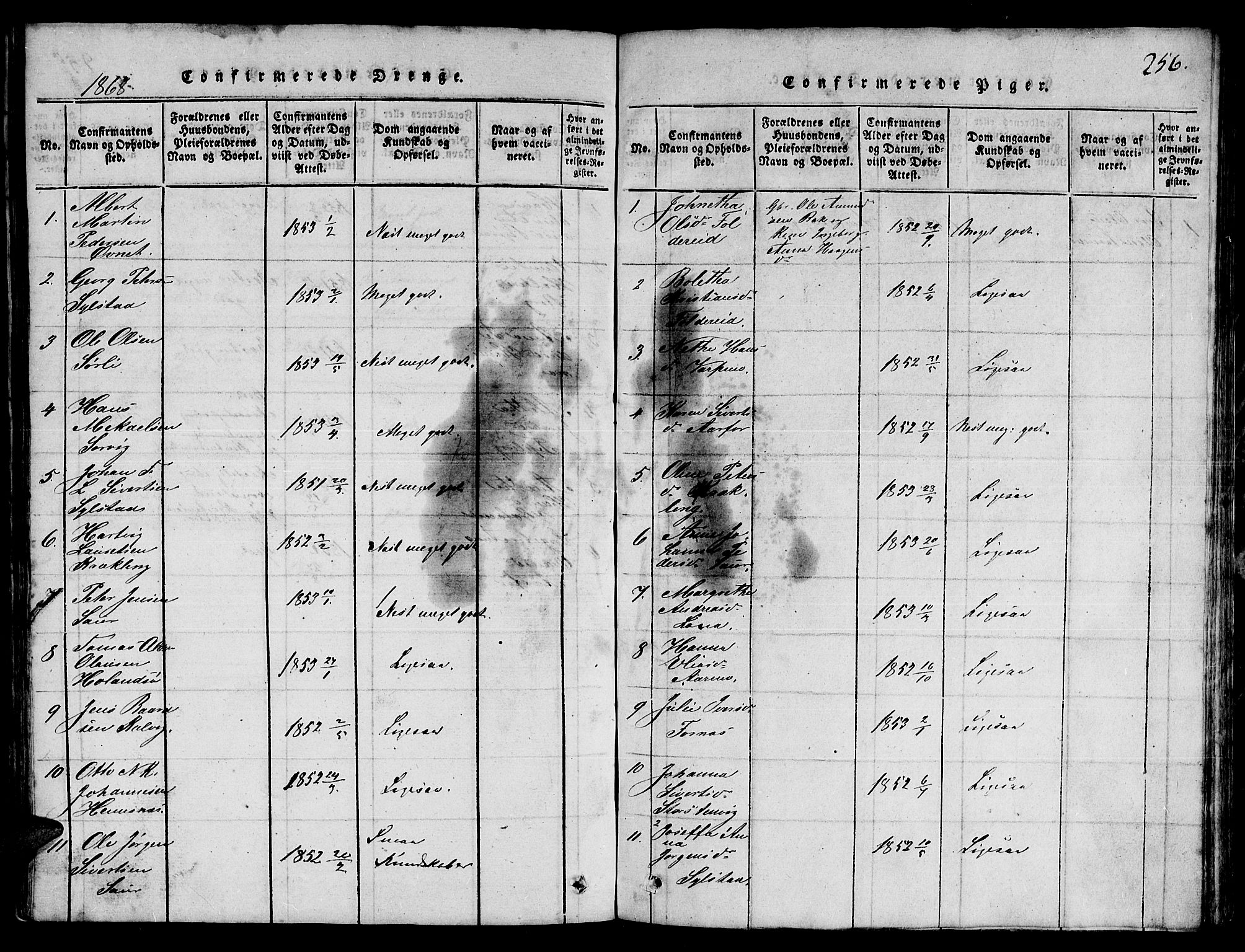 Ministerialprotokoller, klokkerbøker og fødselsregistre - Nord-Trøndelag, SAT/A-1458/780/L0648: Parish register (copy) no. 780C01 /3, 1815-1877, p. 256