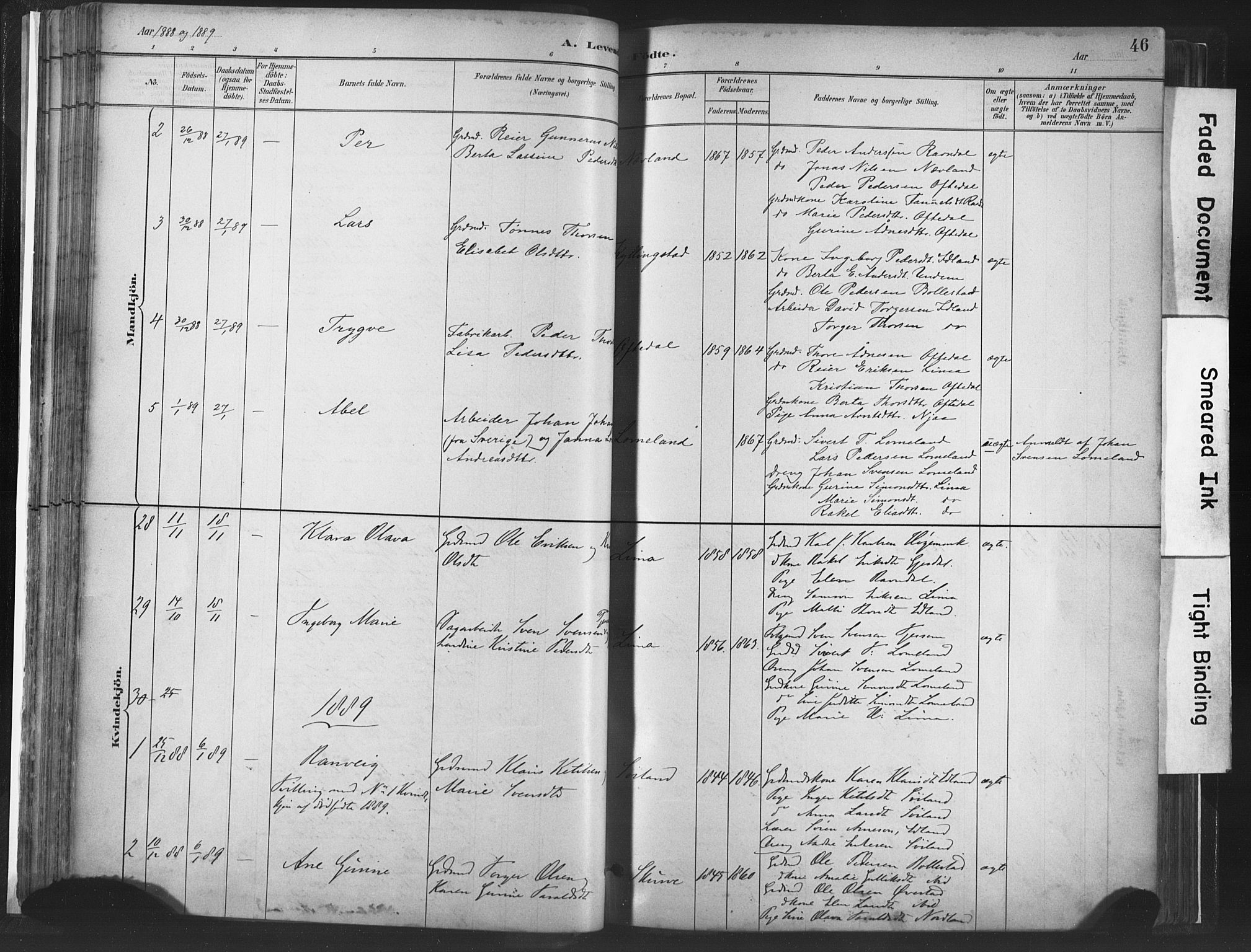 Lye sokneprestkontor, AV/SAST-A-101794/001/30BA/L0010: Parish register (official) no. A 10, 1881-1896, p. 46