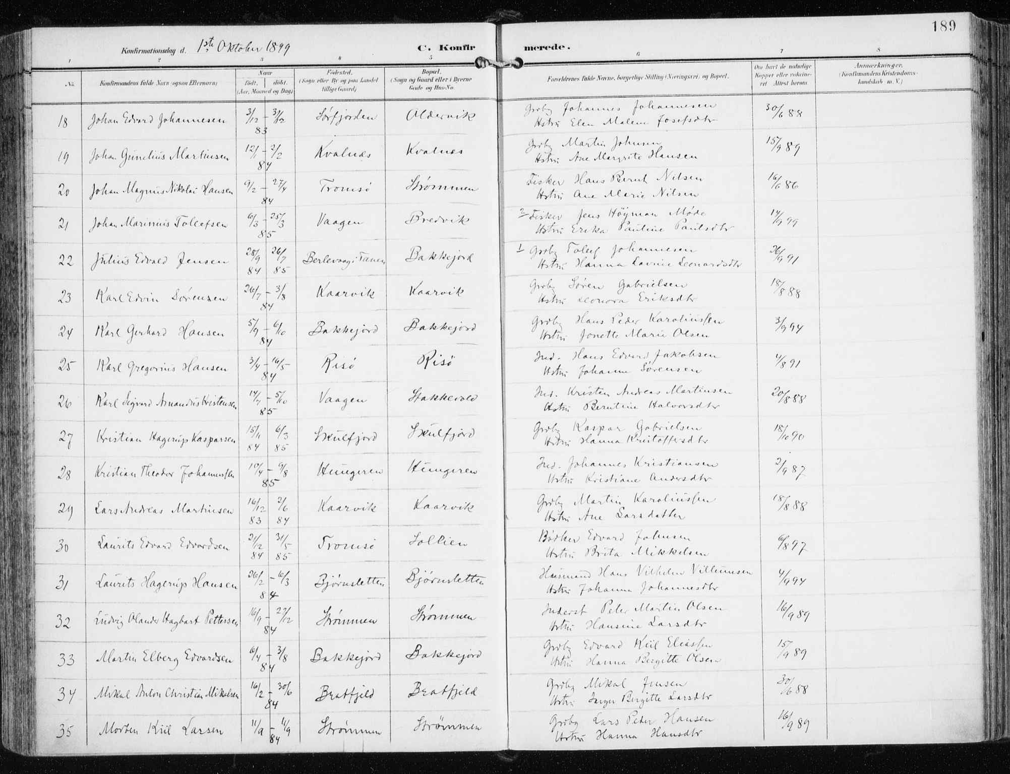 Tromsøysund sokneprestkontor, AV/SATØ-S-1304/G/Ga/L0006kirke: Parish register (official) no. 6, 1897-1906, p. 189