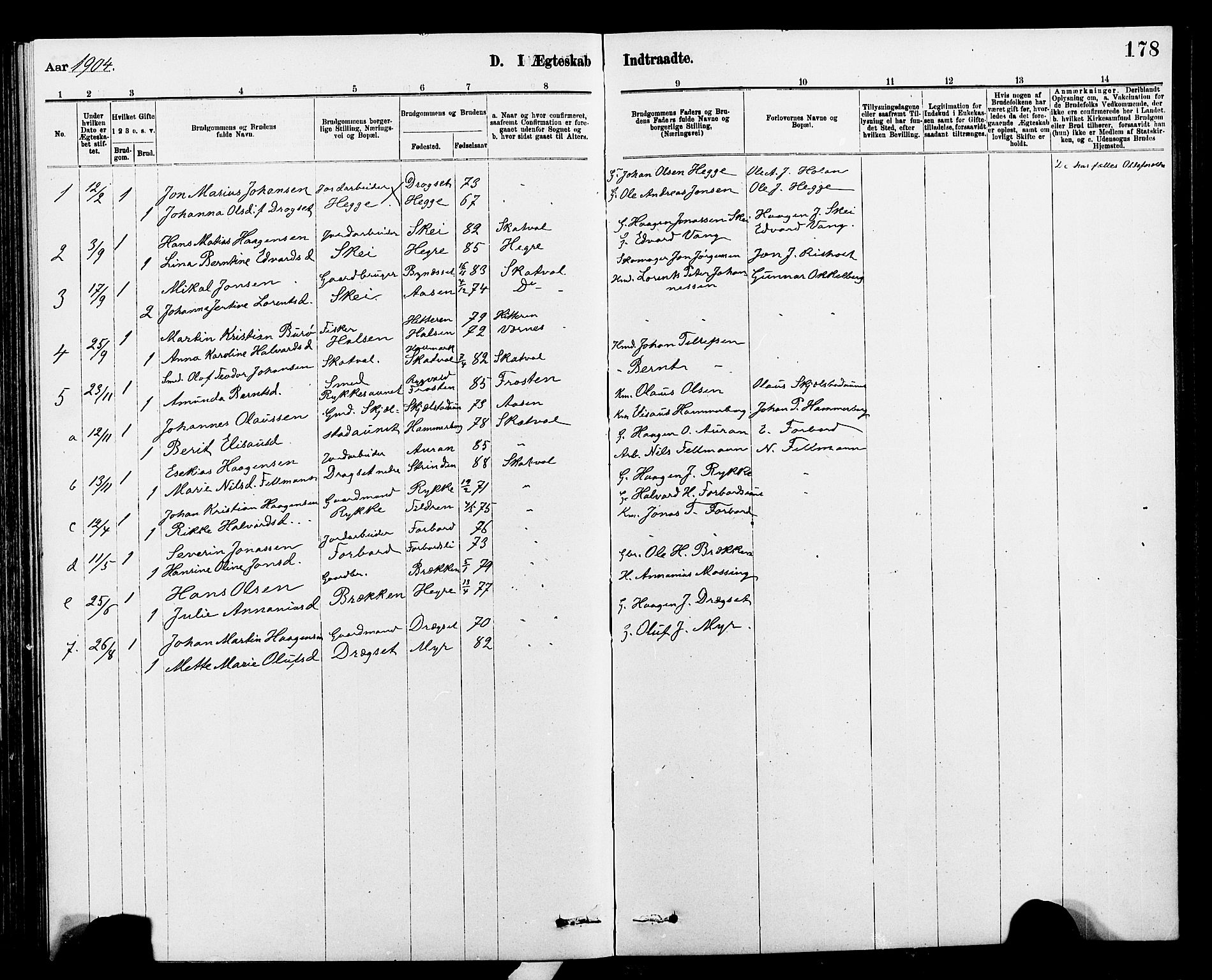 Ministerialprotokoller, klokkerbøker og fødselsregistre - Nord-Trøndelag, SAT/A-1458/712/L0103: Parish register (copy) no. 712C01, 1878-1917, p. 178