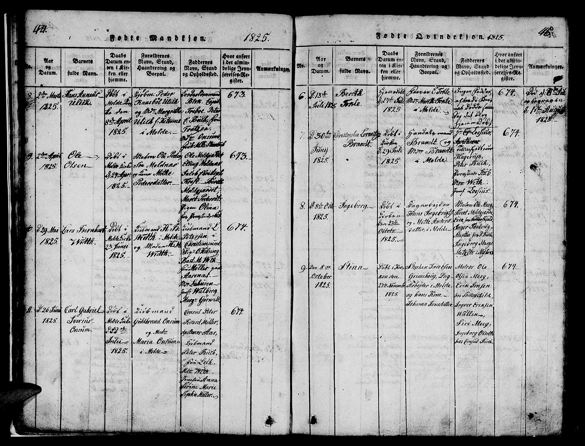 Ministerialprotokoller, klokkerbøker og fødselsregistre - Møre og Romsdal, AV/SAT-A-1454/558/L0700: Parish register (copy) no. 558C01, 1818-1868, p. 44-45