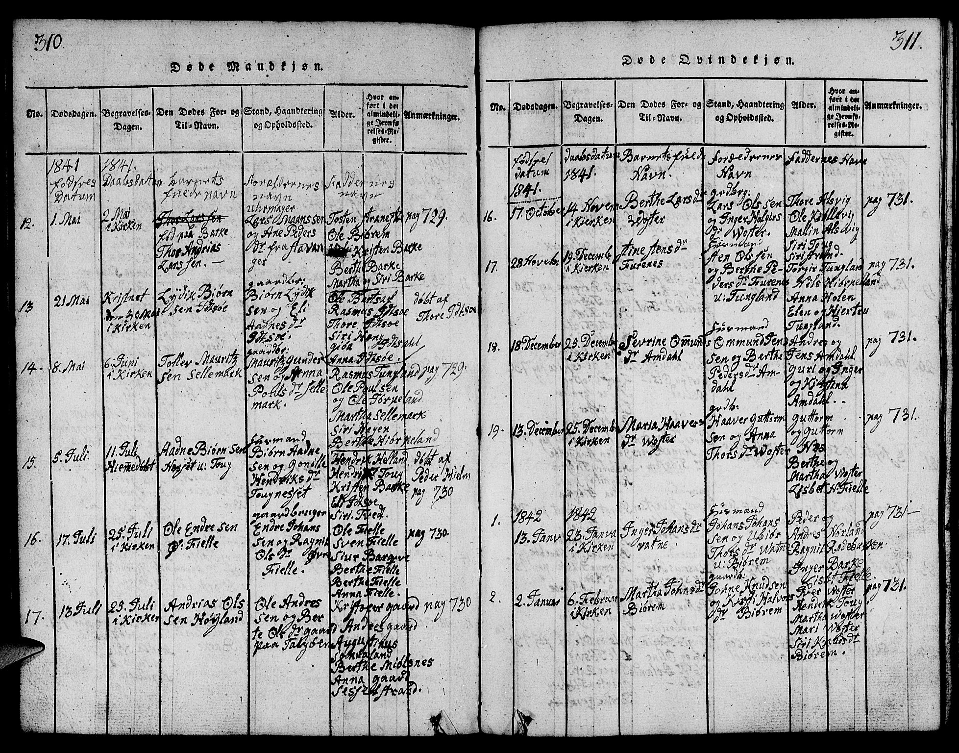 Strand sokneprestkontor, SAST/A-101828/H/Ha/Hab/L0001: Parish register (copy) no. B 1, 1816-1854, p. 310-311