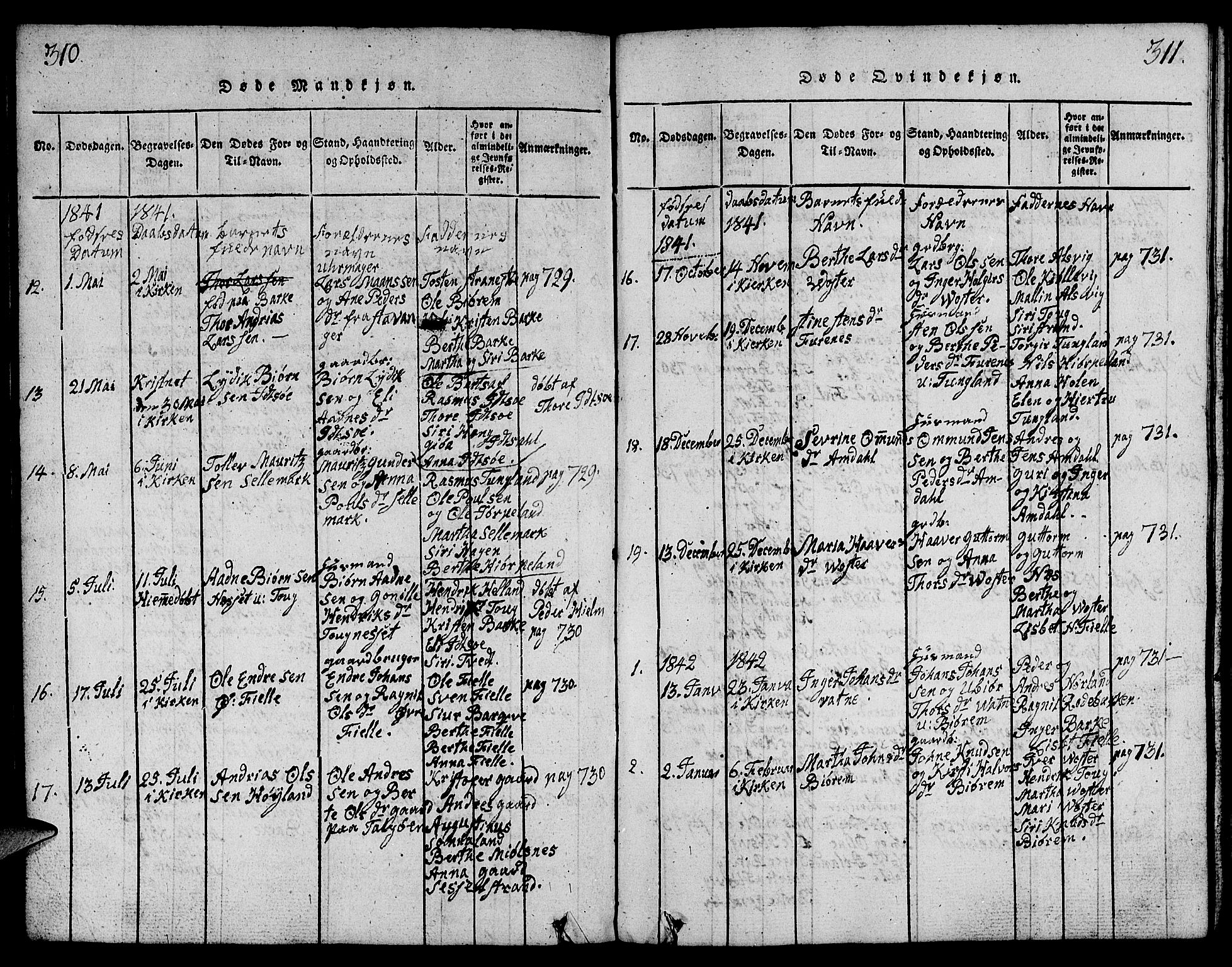 Strand sokneprestkontor, AV/SAST-A-101828/H/Ha/Hab/L0001: Parish register (copy) no. B 1, 1816-1854, p. 310-311