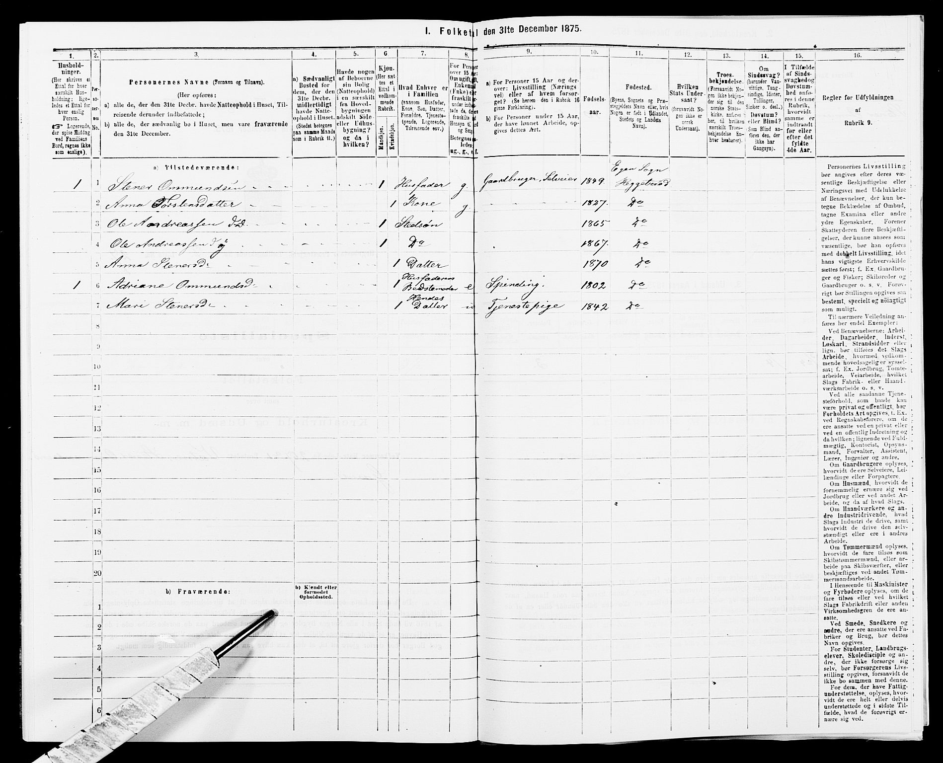 SAK, 1875 census for 1034P Hægebostad, 1875, p. 771