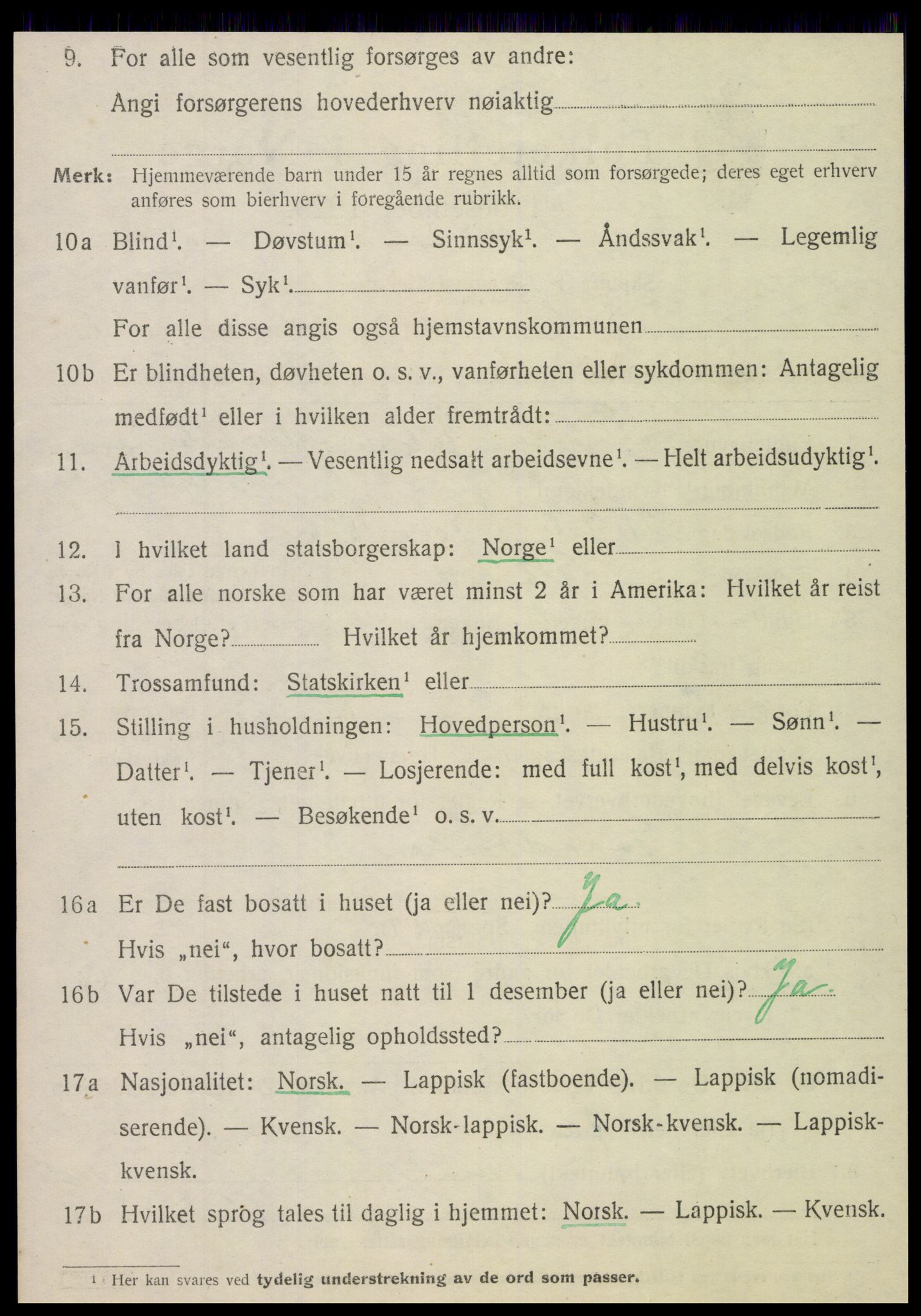 SAT, 1920 census for Velfjord, 1920, p. 3396