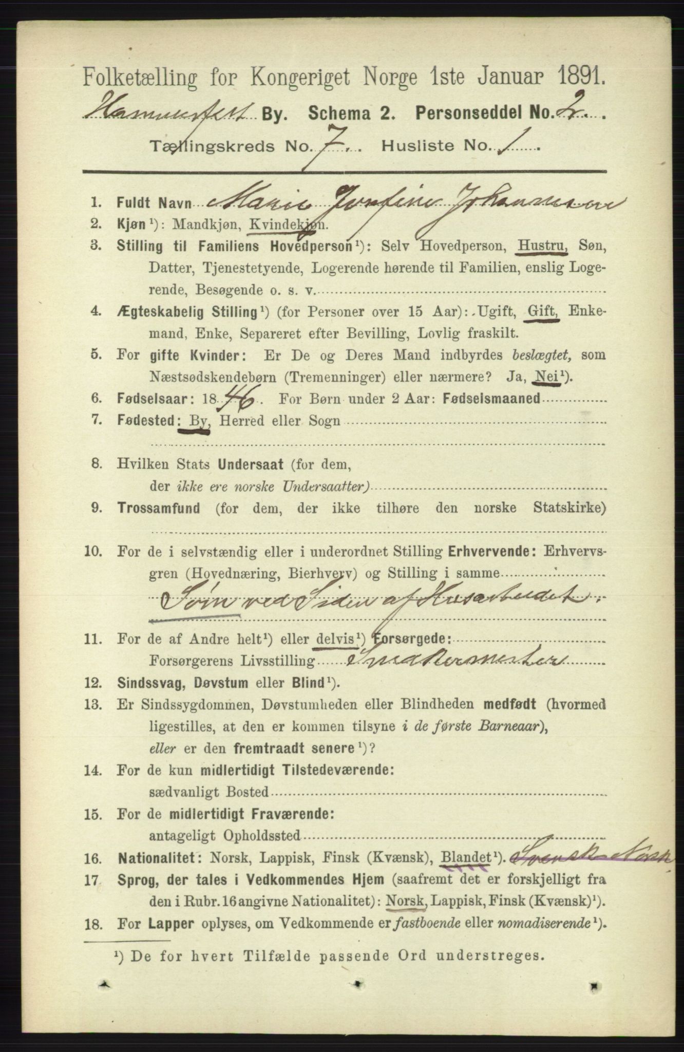 RA, 1891 census for 2001 Hammerfest, 1891, p. 2288