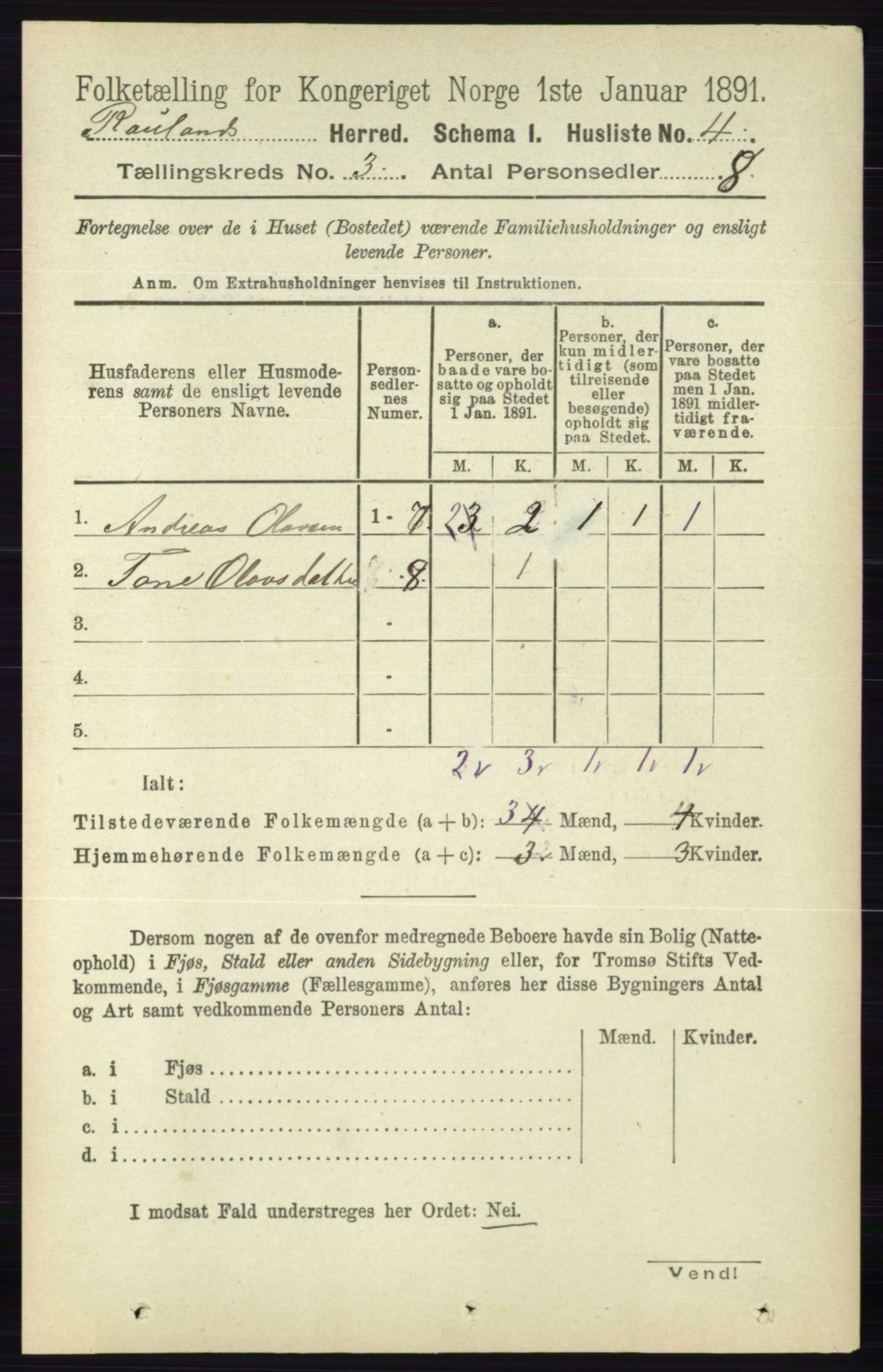 RA, 1891 census for 0835 Rauland, 1891, p. 740