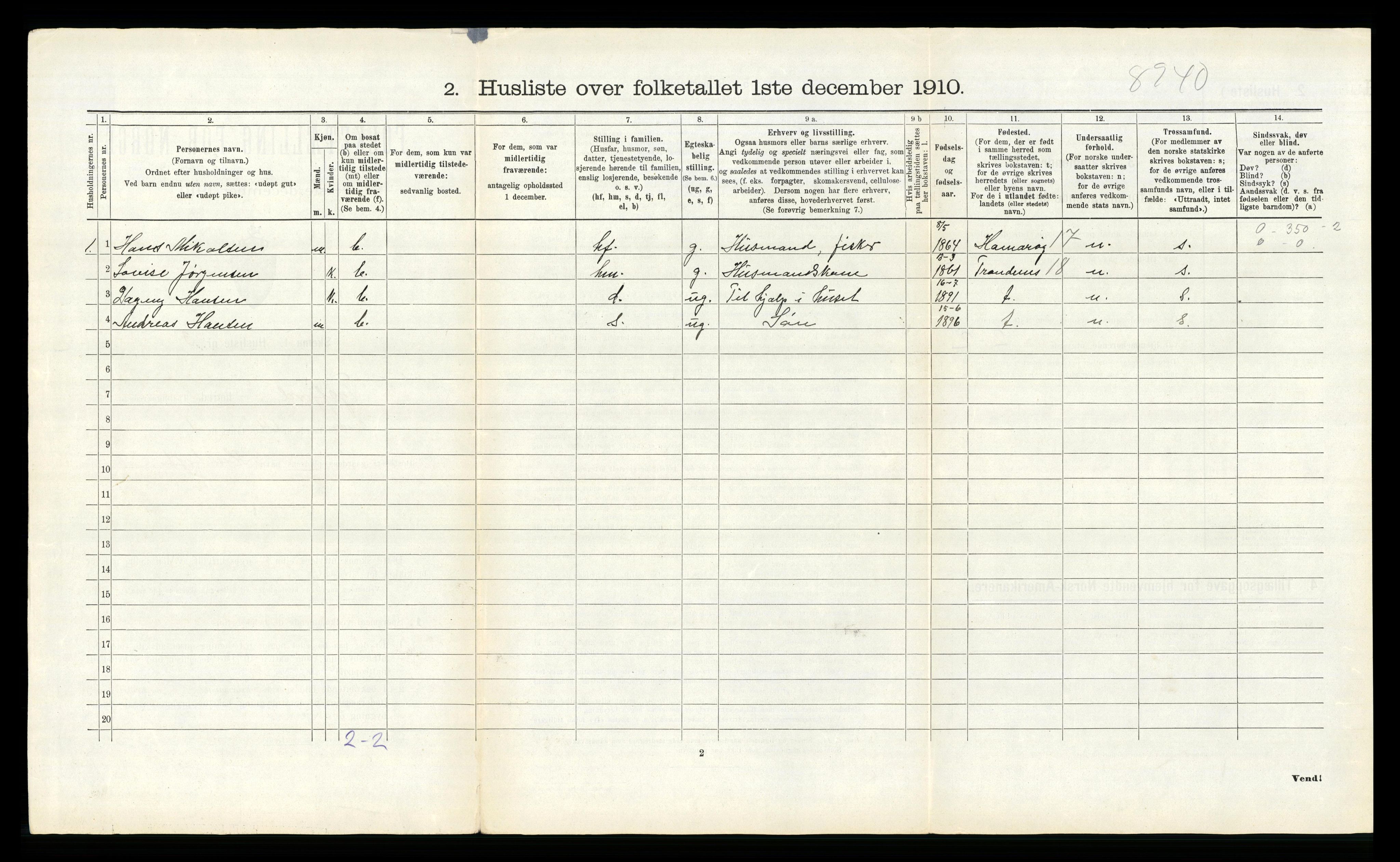 RA, 1910 census for Tysfjord, 1910, p. 716