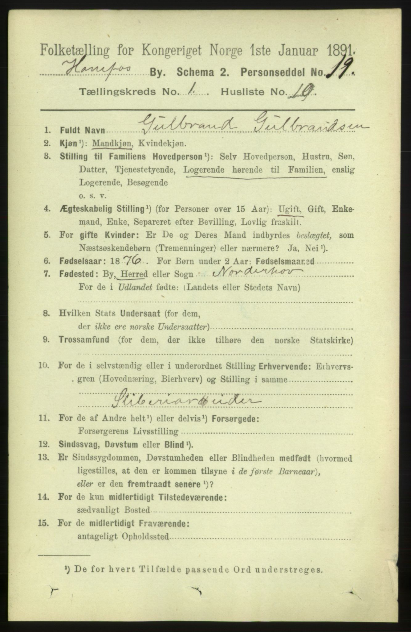 RA, 1891 census for 0601 Hønefoss, 1891, p. 519