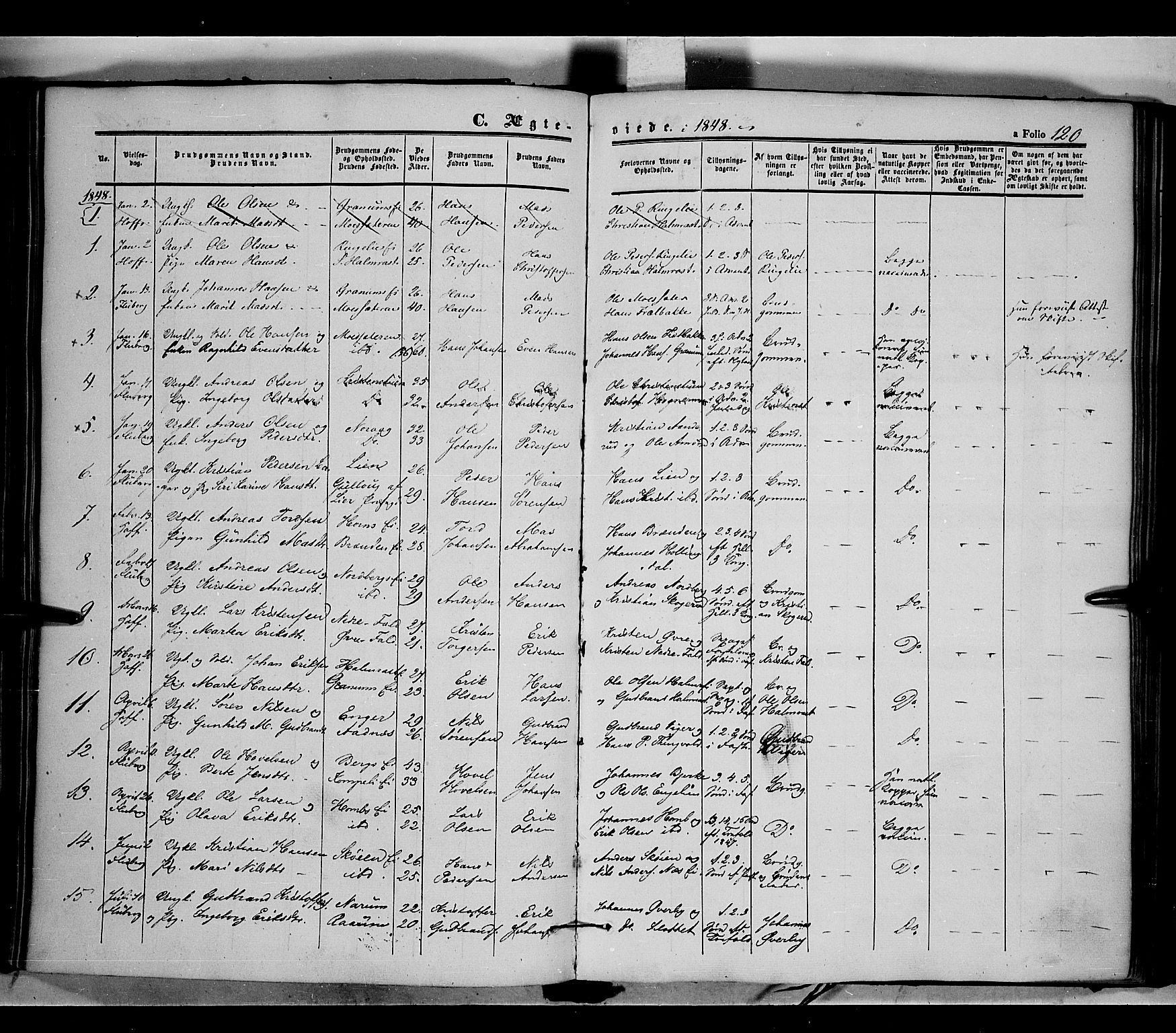 Land prestekontor, SAH/PREST-120/H/Ha/Haa/L0009: Parish register (official) no. 9, 1847-1859, p. 120