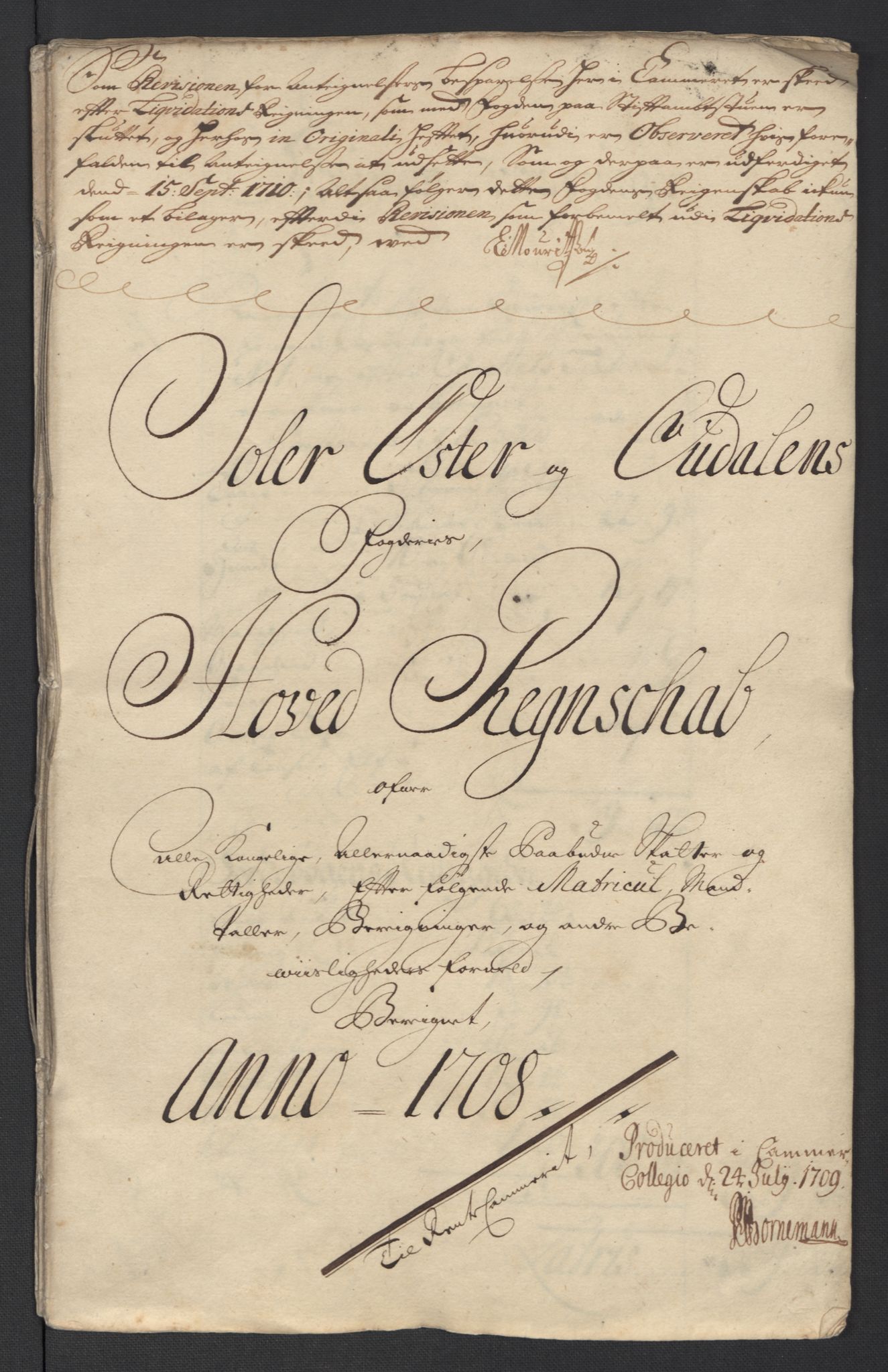 Rentekammeret inntil 1814, Reviderte regnskaper, Fogderegnskap, RA/EA-4092/R13/L0845: Fogderegnskap Solør, Odal og Østerdal, 1708, p. 3