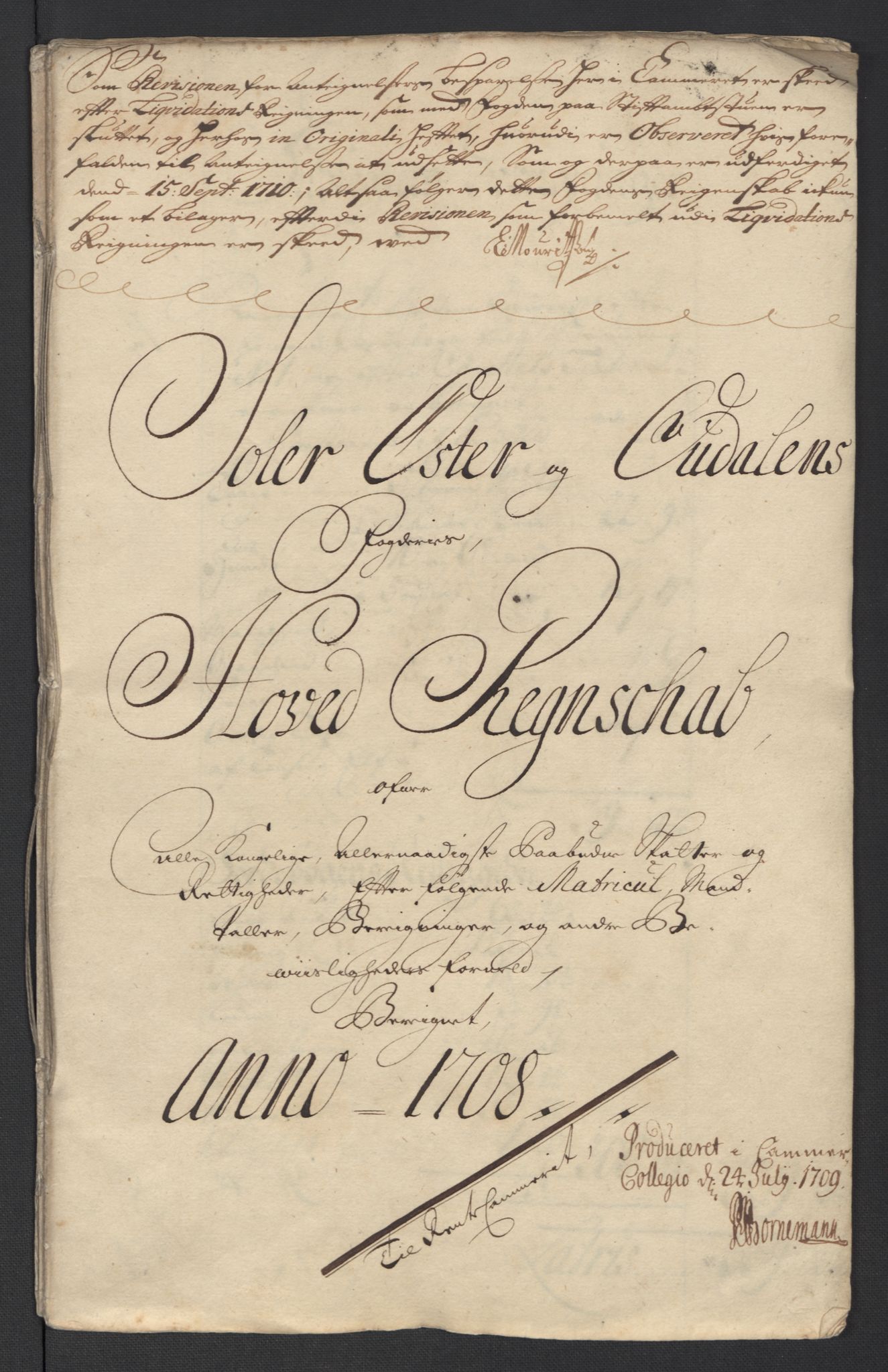 Rentekammeret inntil 1814, Reviderte regnskaper, Fogderegnskap, AV/RA-EA-4092/R13/L0845: Fogderegnskap Solør, Odal og Østerdal, 1708, p. 3