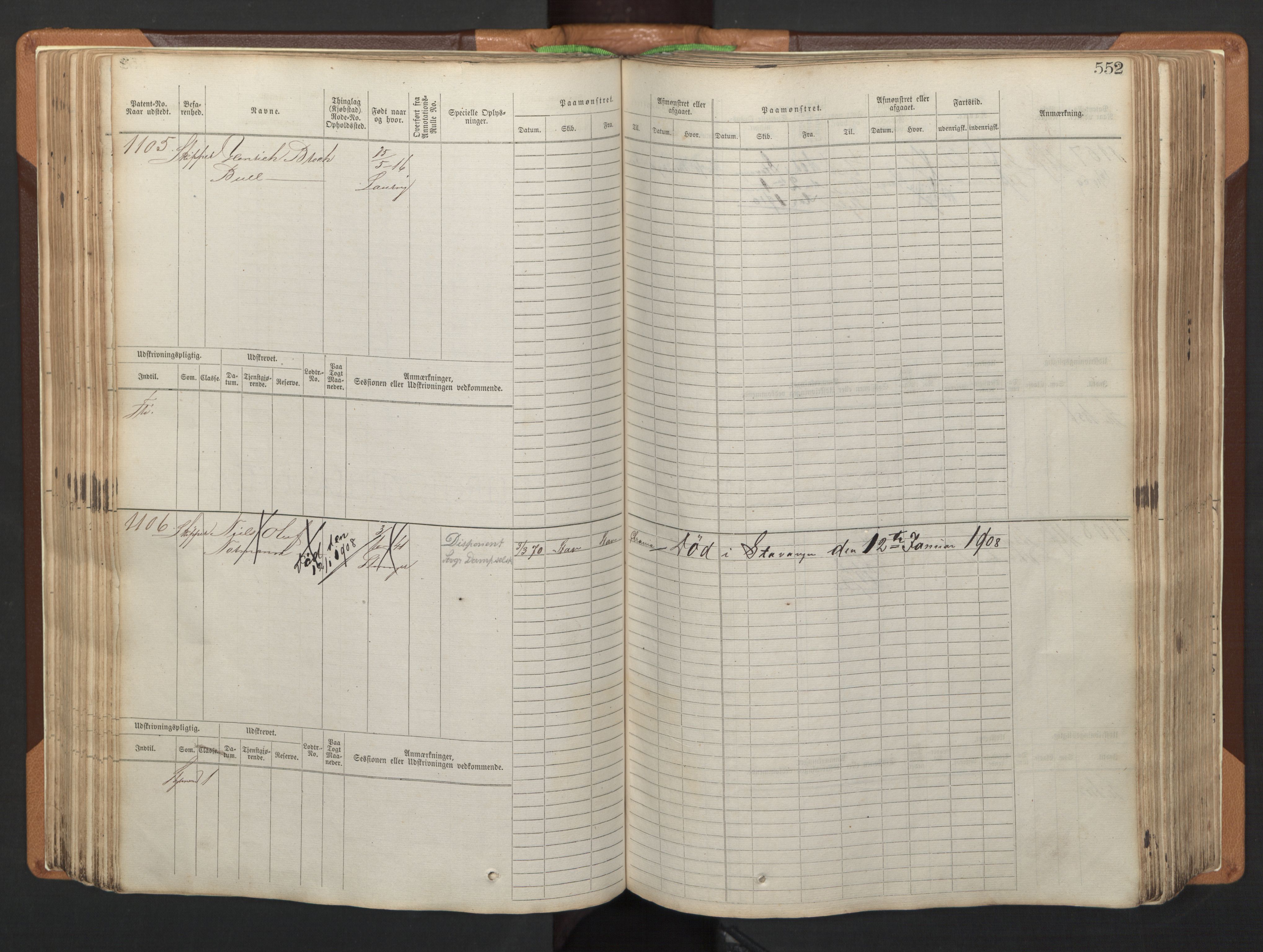 Stavanger sjømannskontor, AV/SAST-A-102006/F/Fb/Fbb/L0005: Sjøfartshovedrulle, patentnr. 793-1606 (del 2), 1869-1880, p. 162