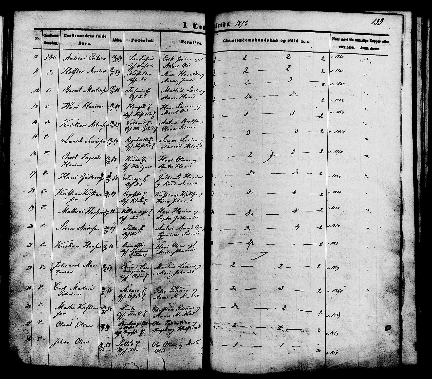 Nordre Land prestekontor, AV/SAH-PREST-124/H/Ha/Haa/L0002: Parish register (official) no. 2, 1872-1881, p. 133