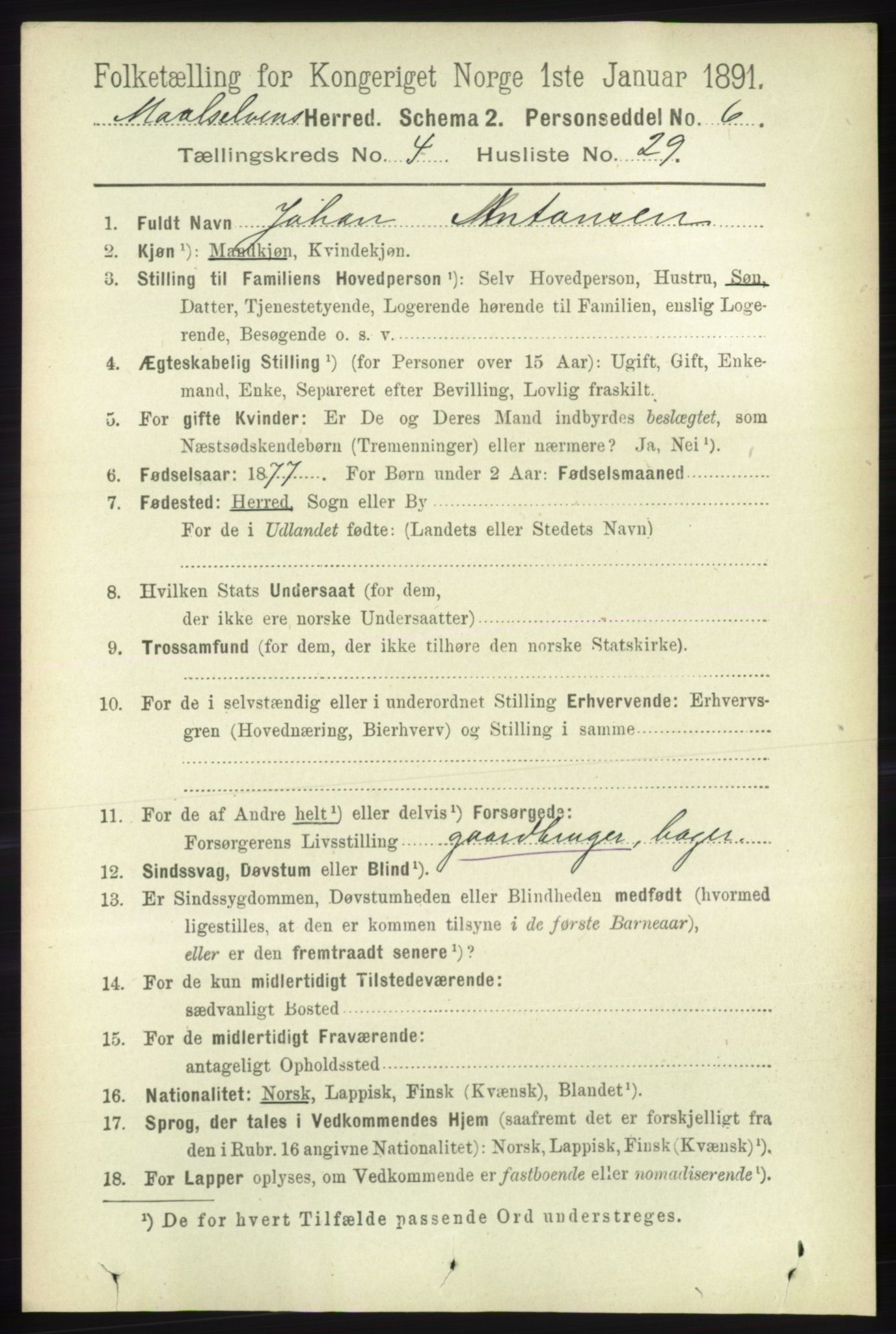 RA, 1891 census for 1924 Målselv, 1891, p. 1302