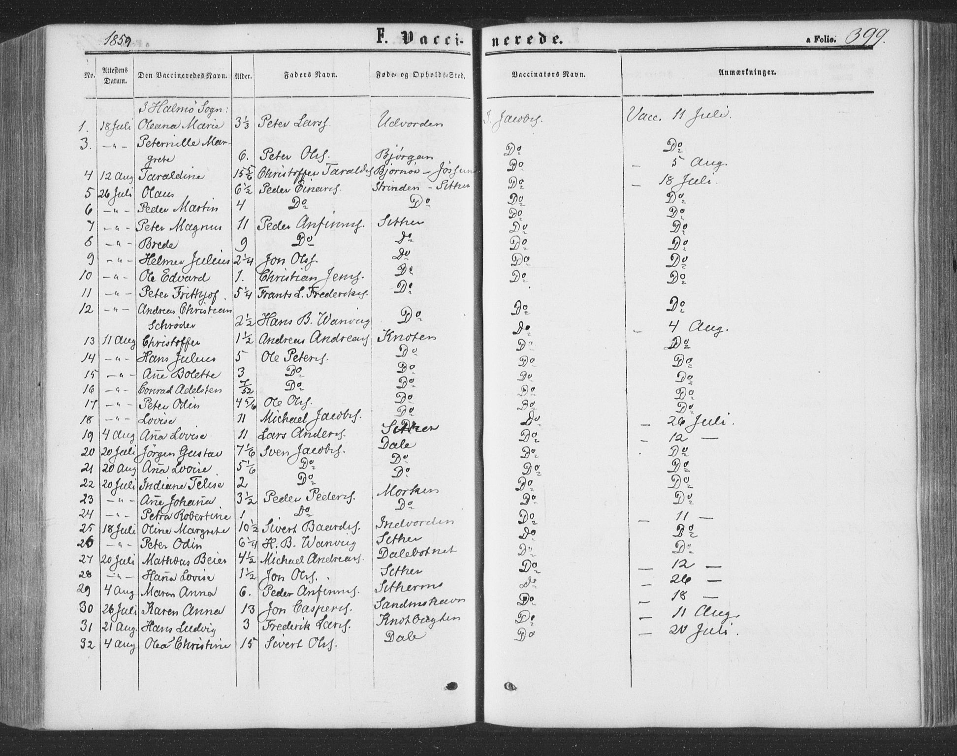 Ministerialprotokoller, klokkerbøker og fødselsregistre - Nord-Trøndelag, SAT/A-1458/773/L0615: Parish register (official) no. 773A06, 1857-1870, p. 399