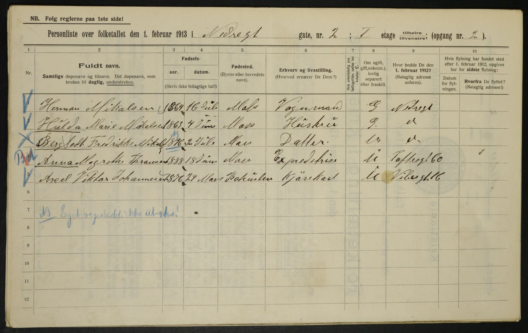 OBA, Municipal Census 1913 for Kristiania, 1913, p. 69114