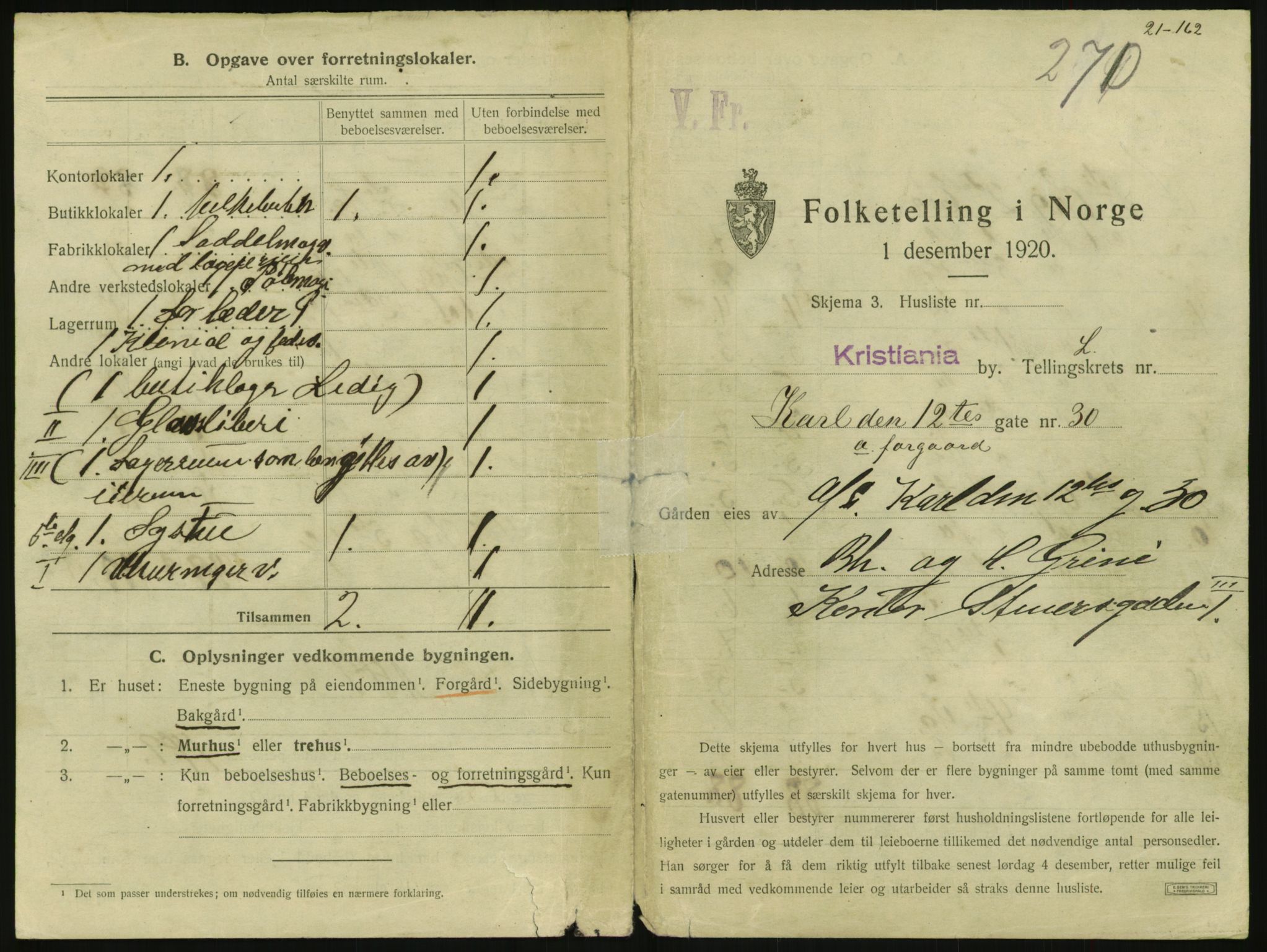 SAO, 1920 census for Kristiania, 1920, p. 49638