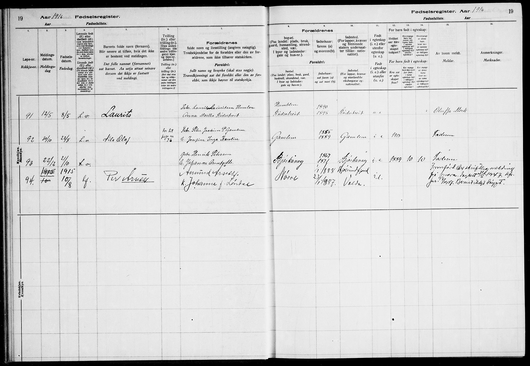 Ministerialprotokoller, klokkerbøker og fødselsregistre - Møre og Romsdal, AV/SAT-A-1454/528/L0442: Birth register no. 528.II.4.1, 1916-1924, p. 19