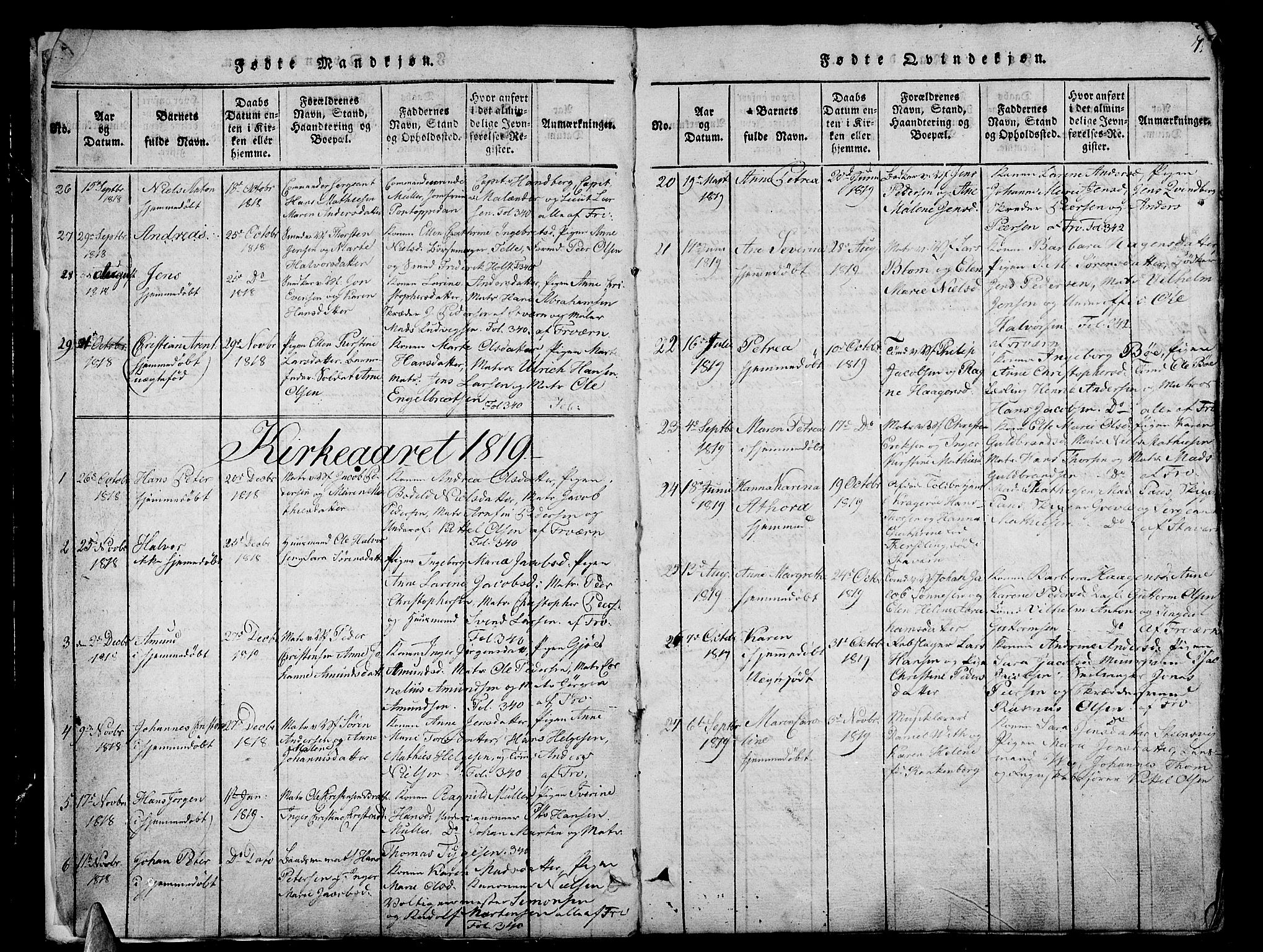 Stavern kirkebøker, SAKO/A-318/G/Ga/L0001: Parish register (copy) no. 1, 1817-1841, p. 7