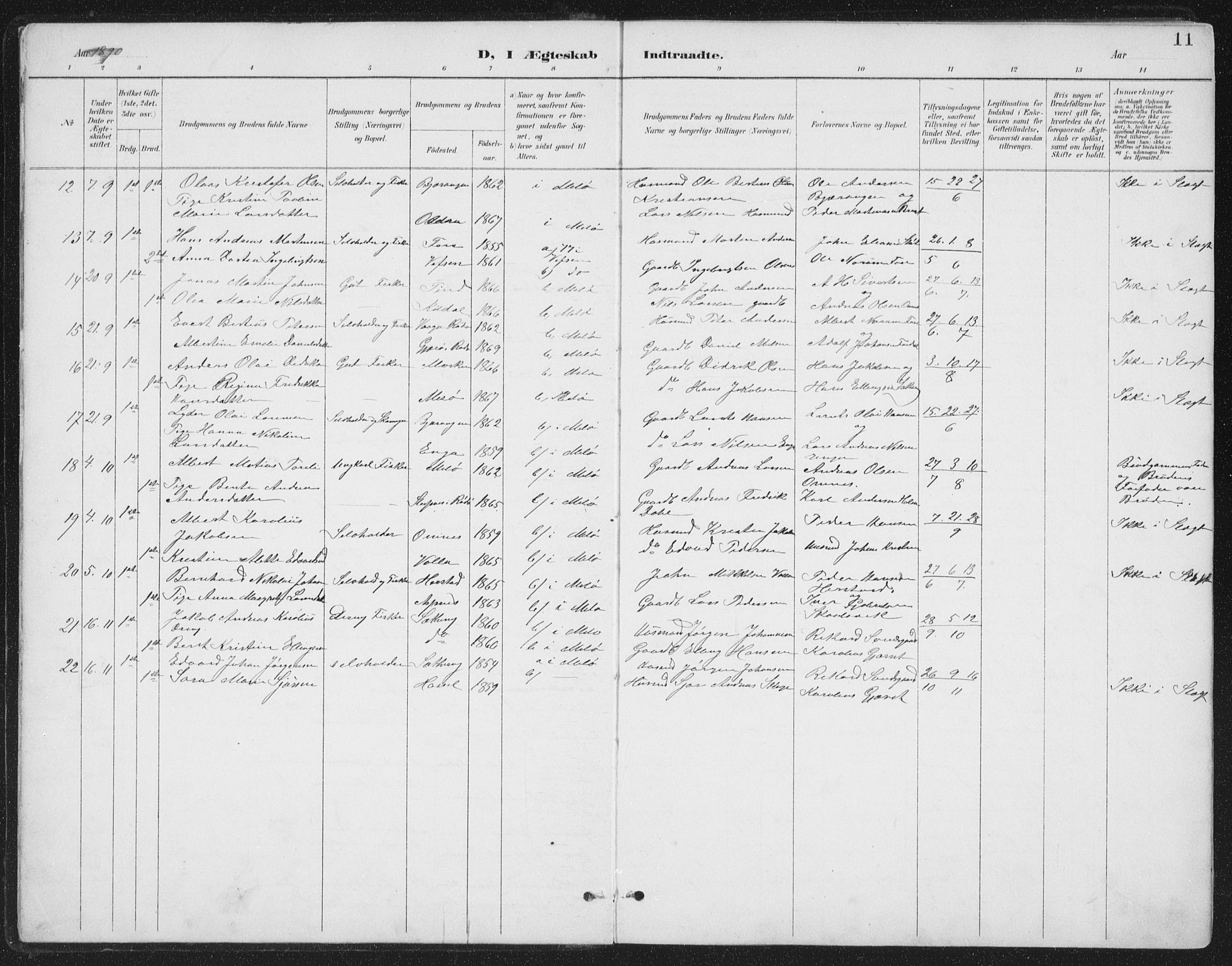 Ministerialprotokoller, klokkerbøker og fødselsregistre - Nordland, SAT/A-1459/843/L0638: Parish register (copy) no. 843C07, 1888-1907, p. 11