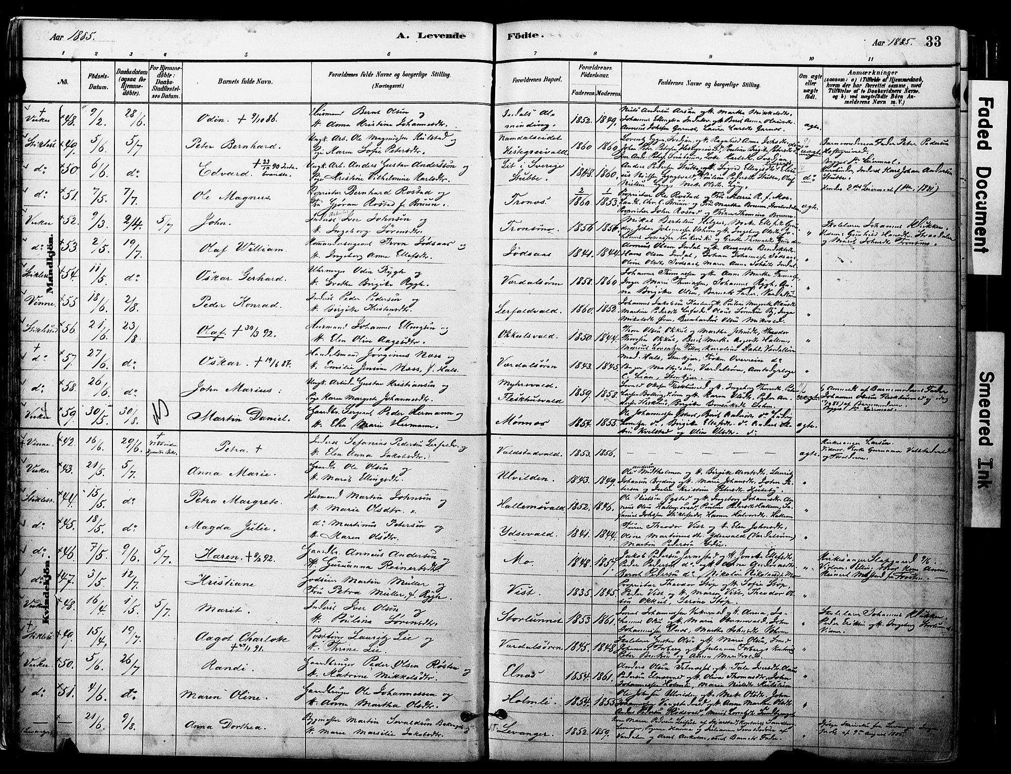 Ministerialprotokoller, klokkerbøker og fødselsregistre - Nord-Trøndelag, AV/SAT-A-1458/723/L0244: Parish register (official) no. 723A13, 1881-1899, p. 33