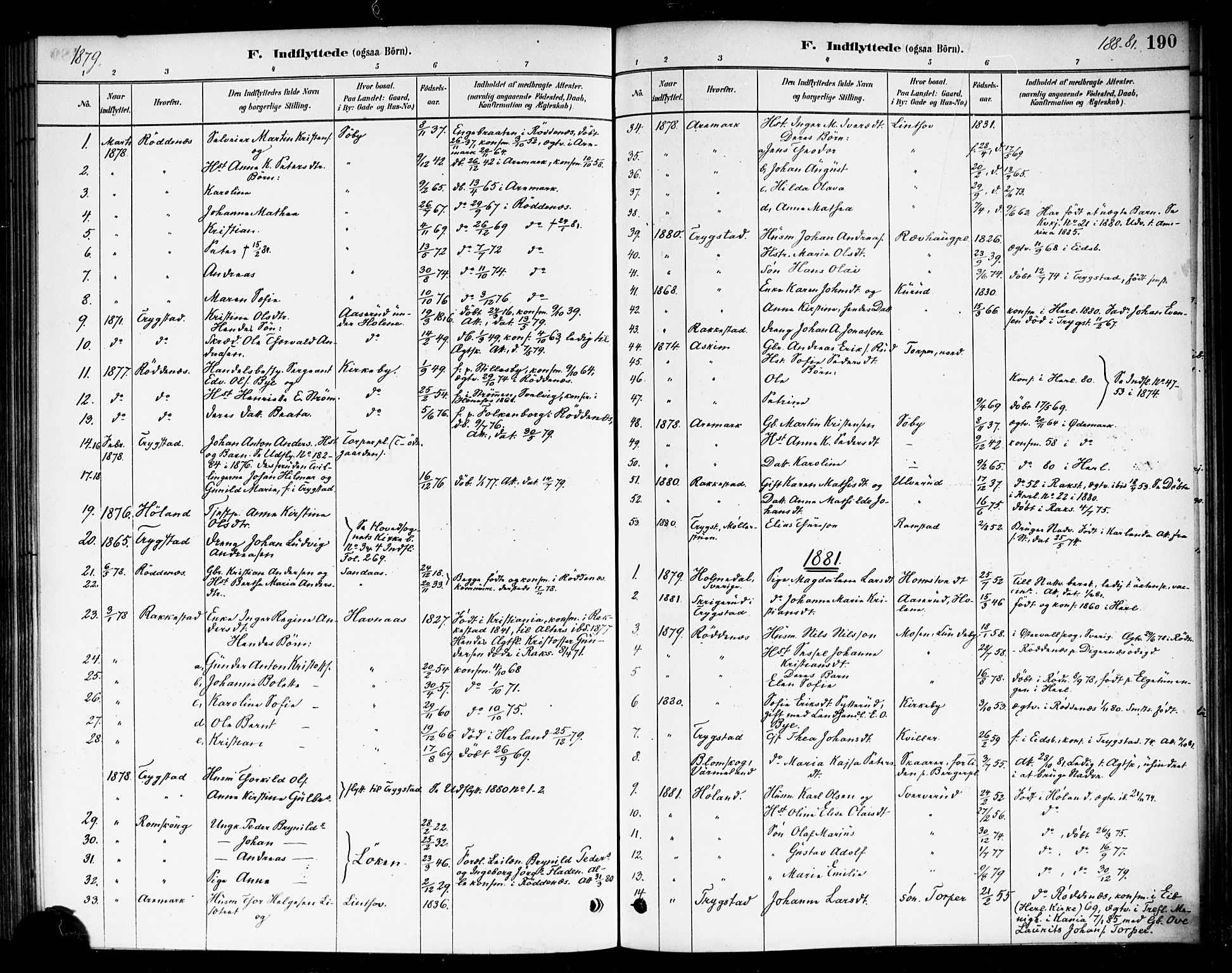 Eidsberg prestekontor Kirkebøker, SAO/A-10905/F/Fb/L0001: Parish register (official) no. II 1, 1879-1900, p. 190