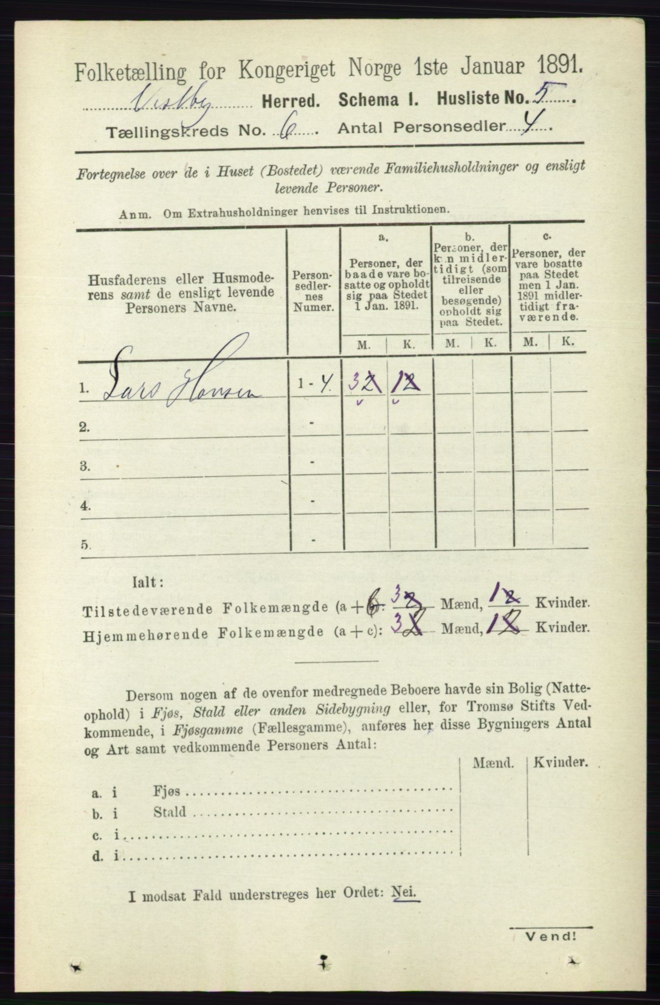 RA, 1891 census for 0211 Vestby, 1891, p. 2808