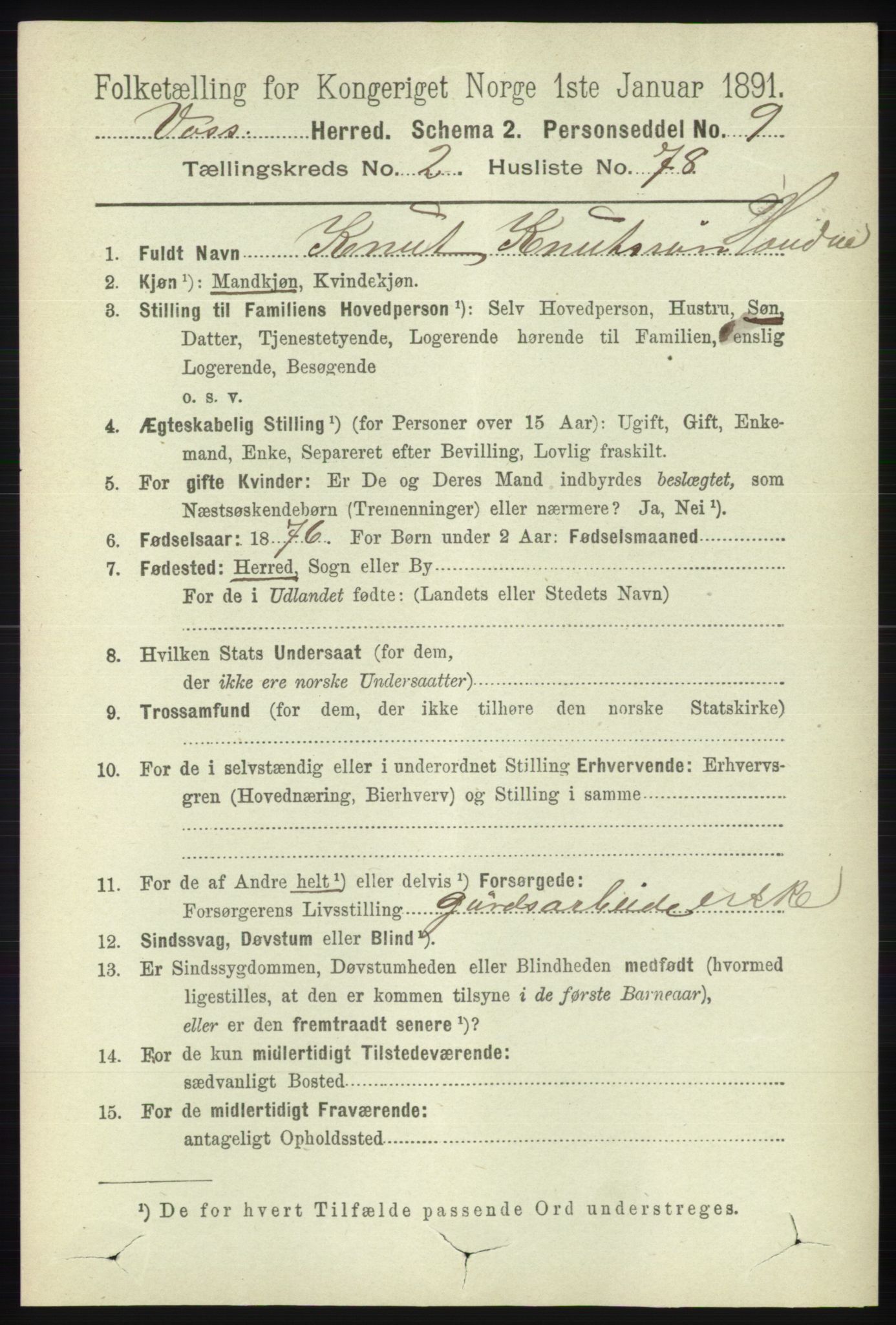 RA, 1891 census for 1235 Voss, 1891, p. 1119