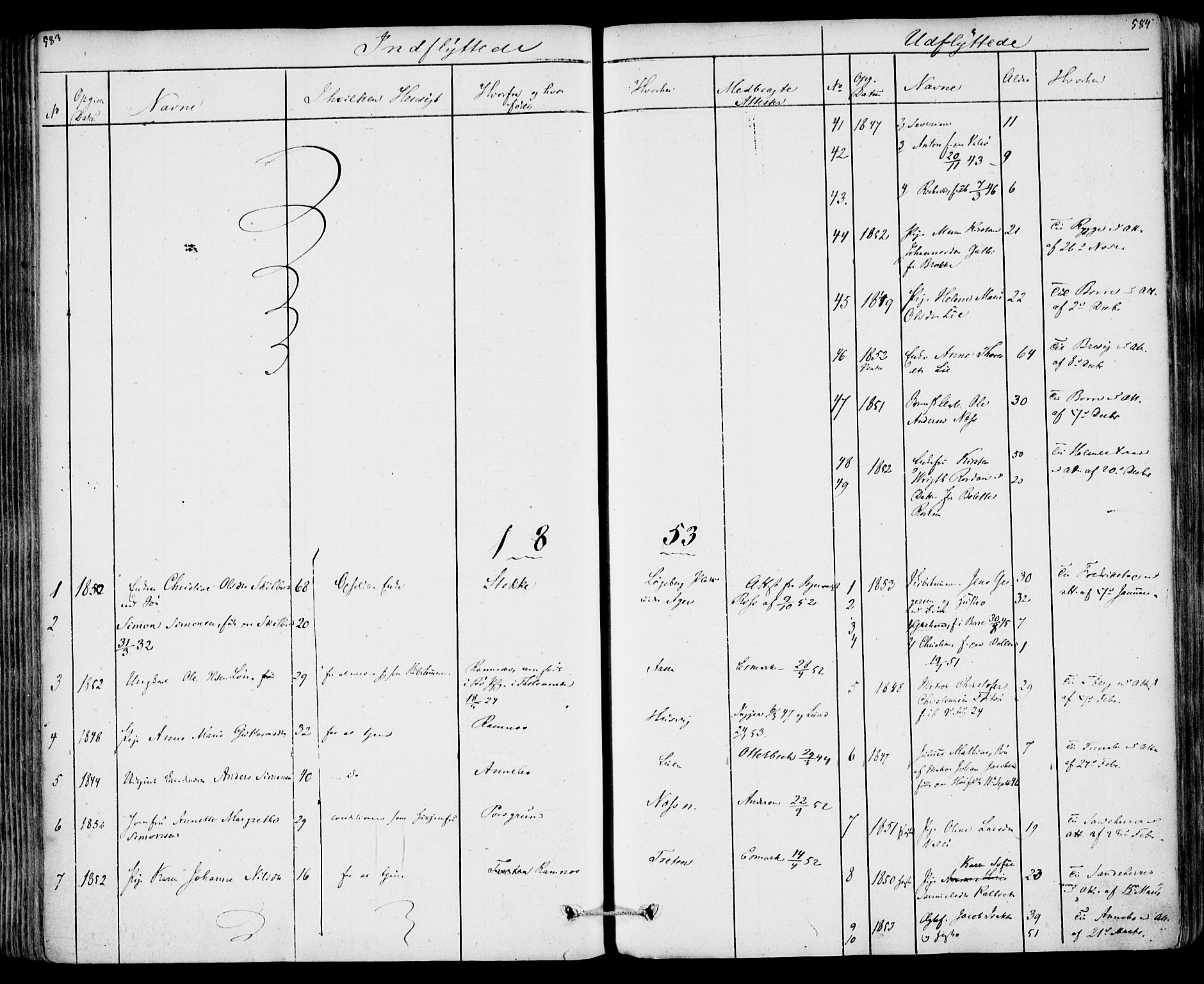 Sem kirkebøker, SAKO/A-5/F/Fa/L0006: Parish register (official) no. I 6, 1843-1855, p. 583-584