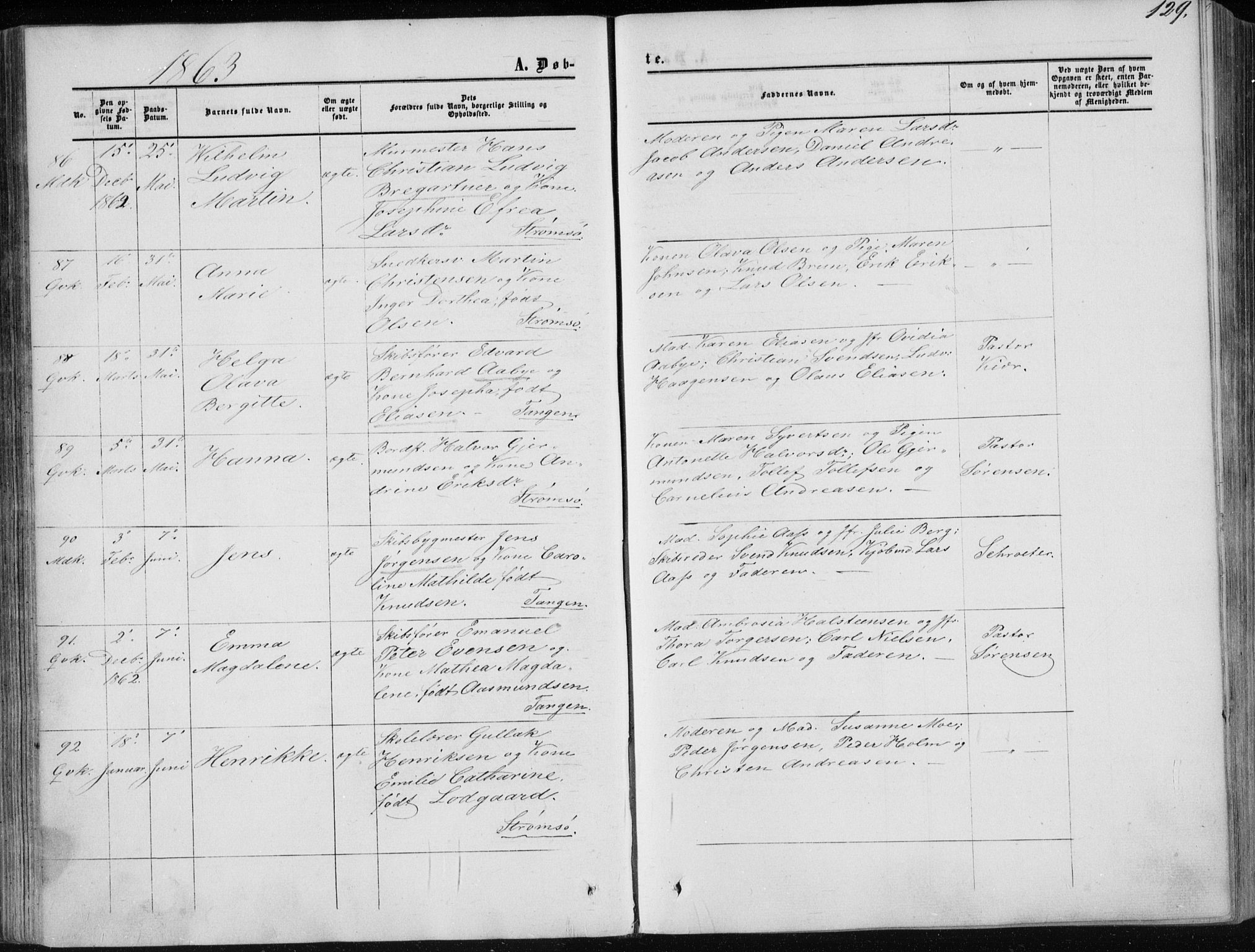 Strømsø kirkebøker, AV/SAKO-A-246/F/Fa/L0015: Parish register (official) no. I 15, 1859-1868, p. 129