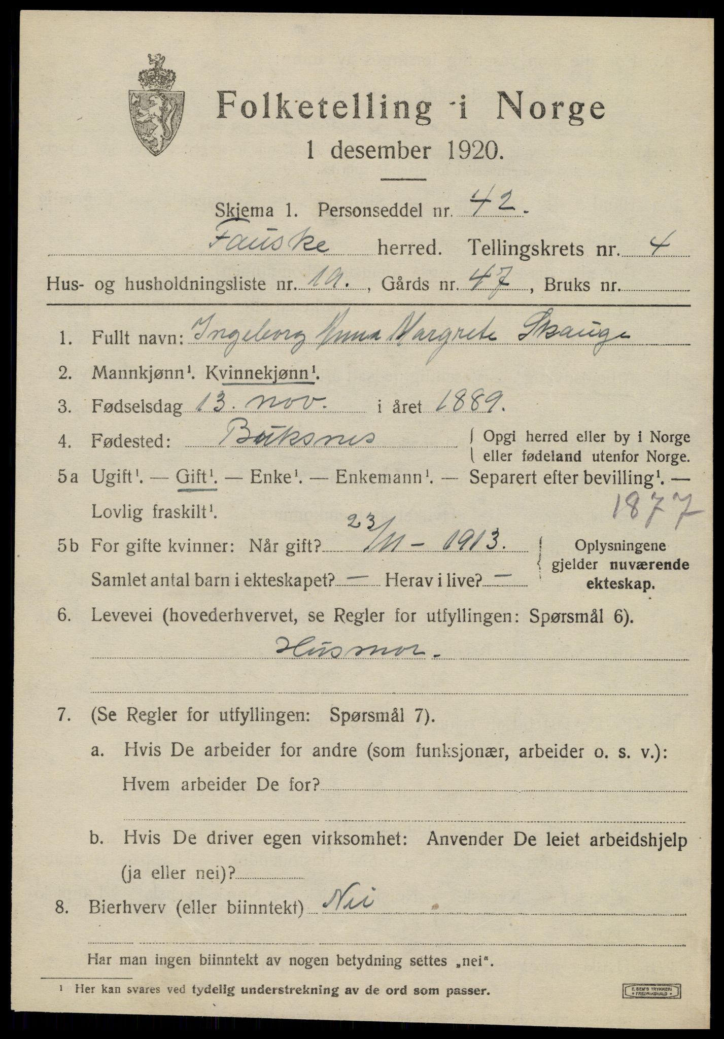 SAT, 1920 census for Fauske, 1920, p. 4972