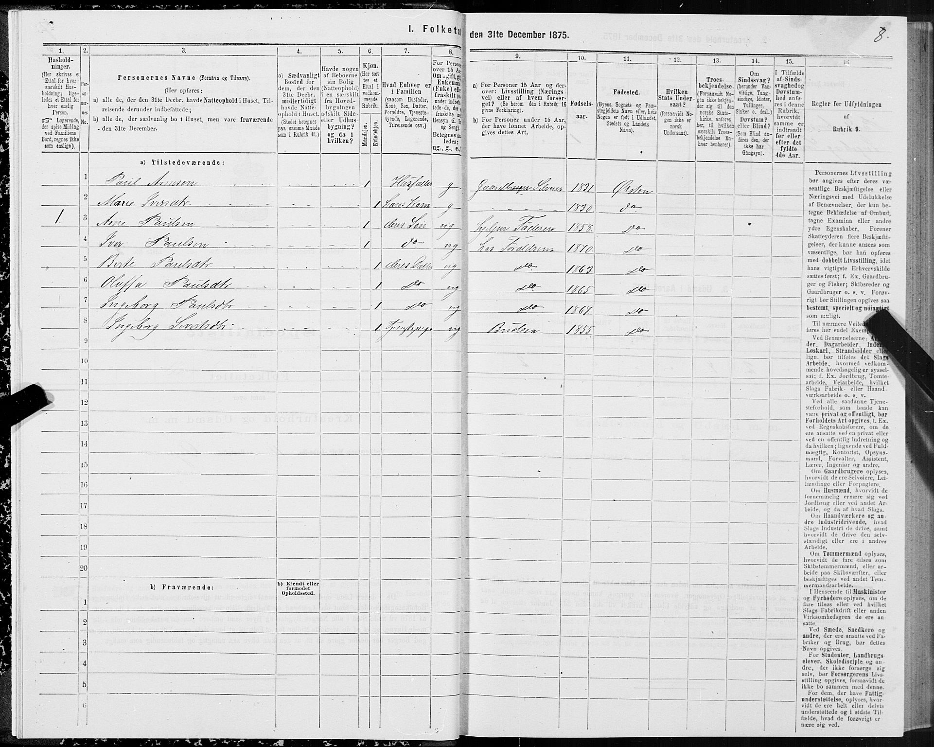 SAT, 1875 census for 1519P Volda, 1875, p. 2008