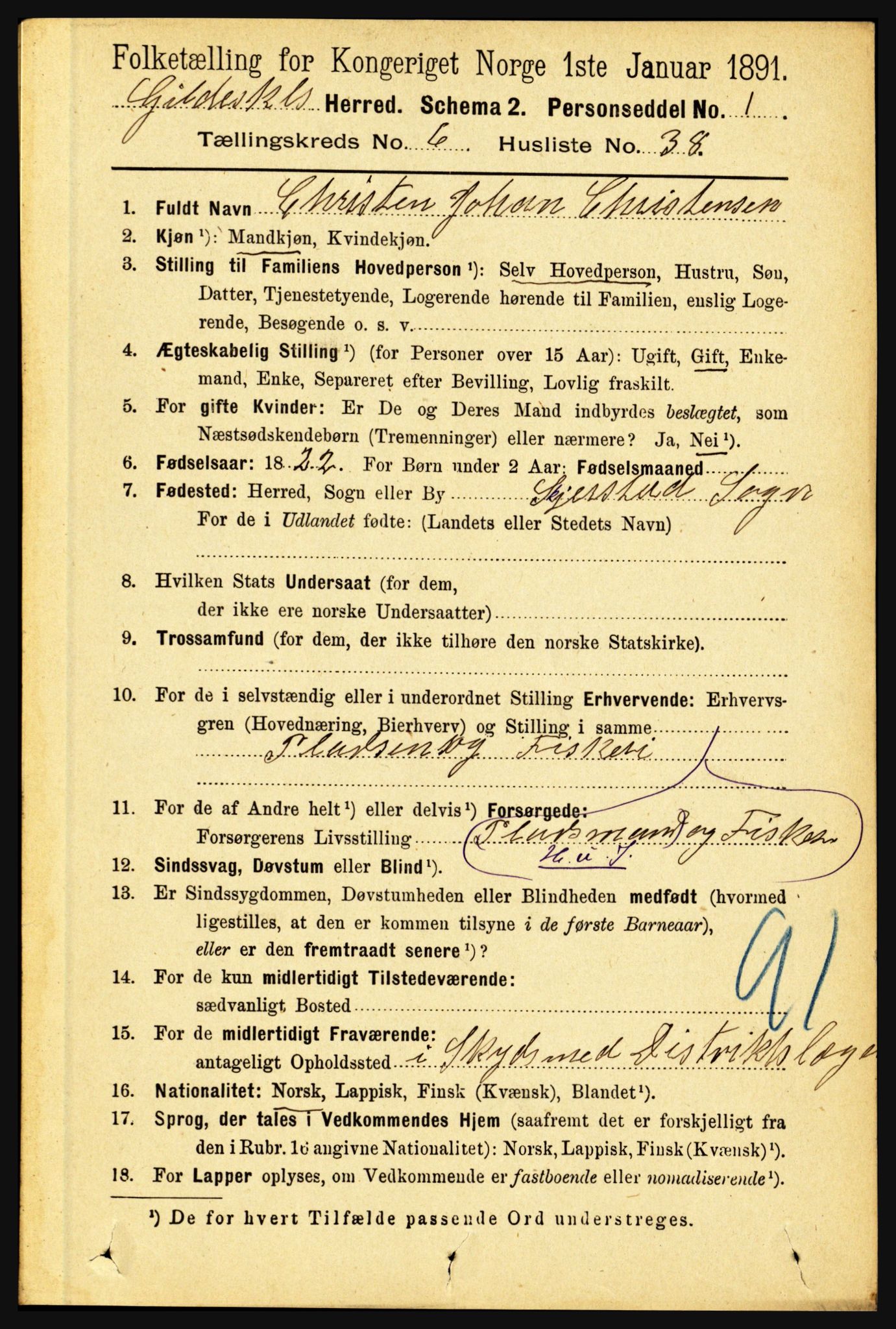 RA, 1891 census for 1838 Gildeskål, 1891, p. 2184