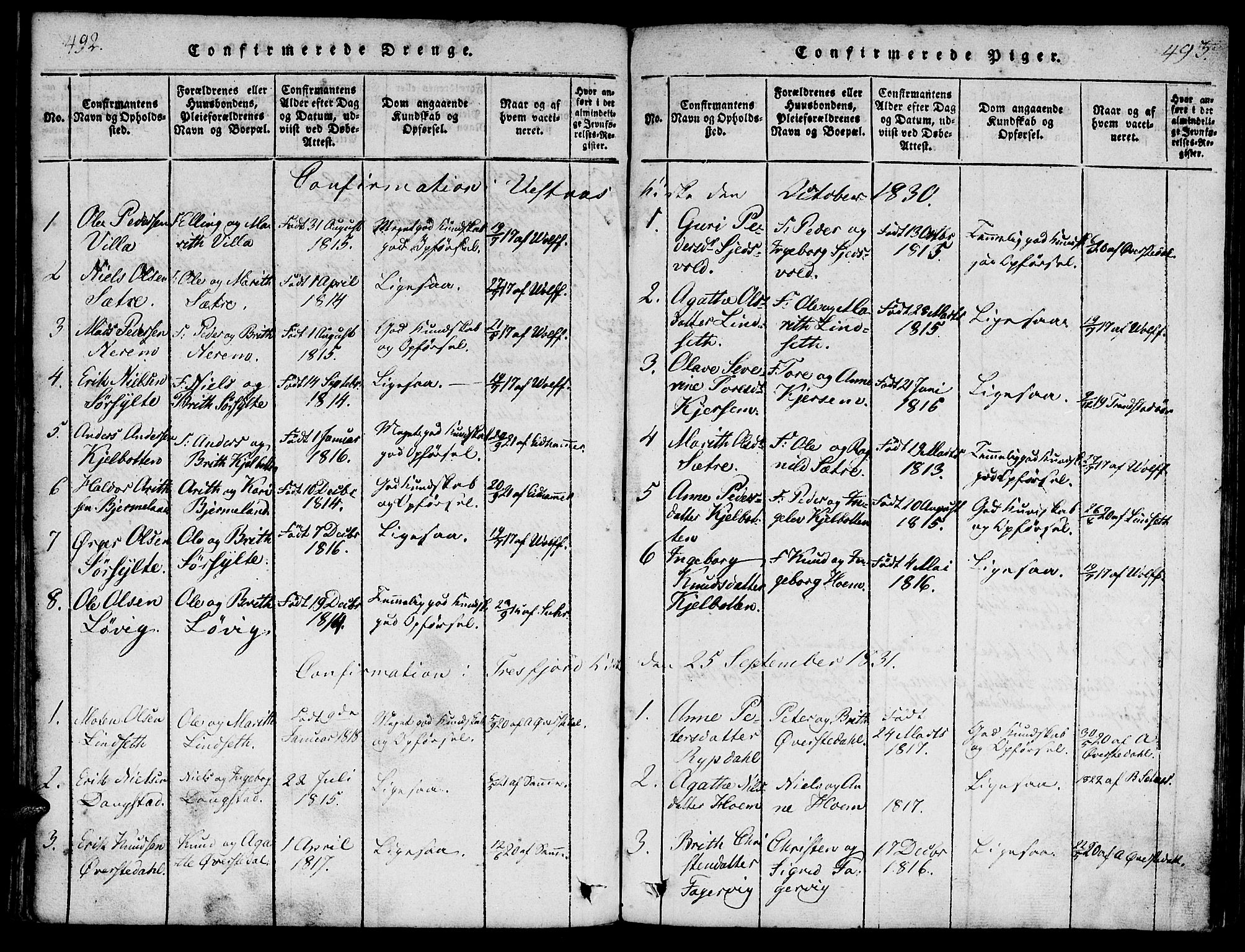 Ministerialprotokoller, klokkerbøker og fødselsregistre - Møre og Romsdal, AV/SAT-A-1454/541/L0544: Parish register (official) no. 541A01, 1818-1847, p. 492-493