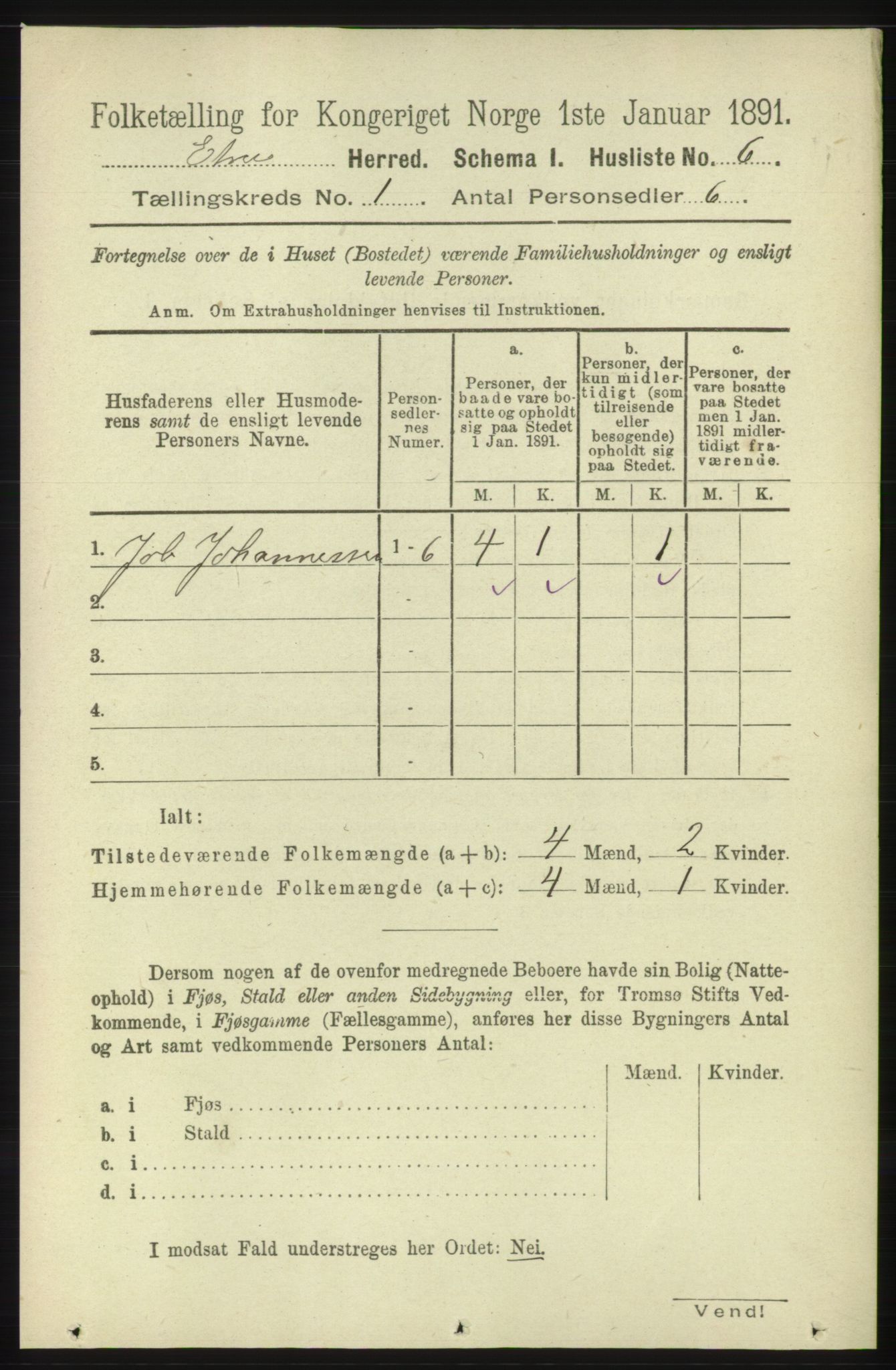 RA, 1891 census for 1211 Etne, 1891, p. 45