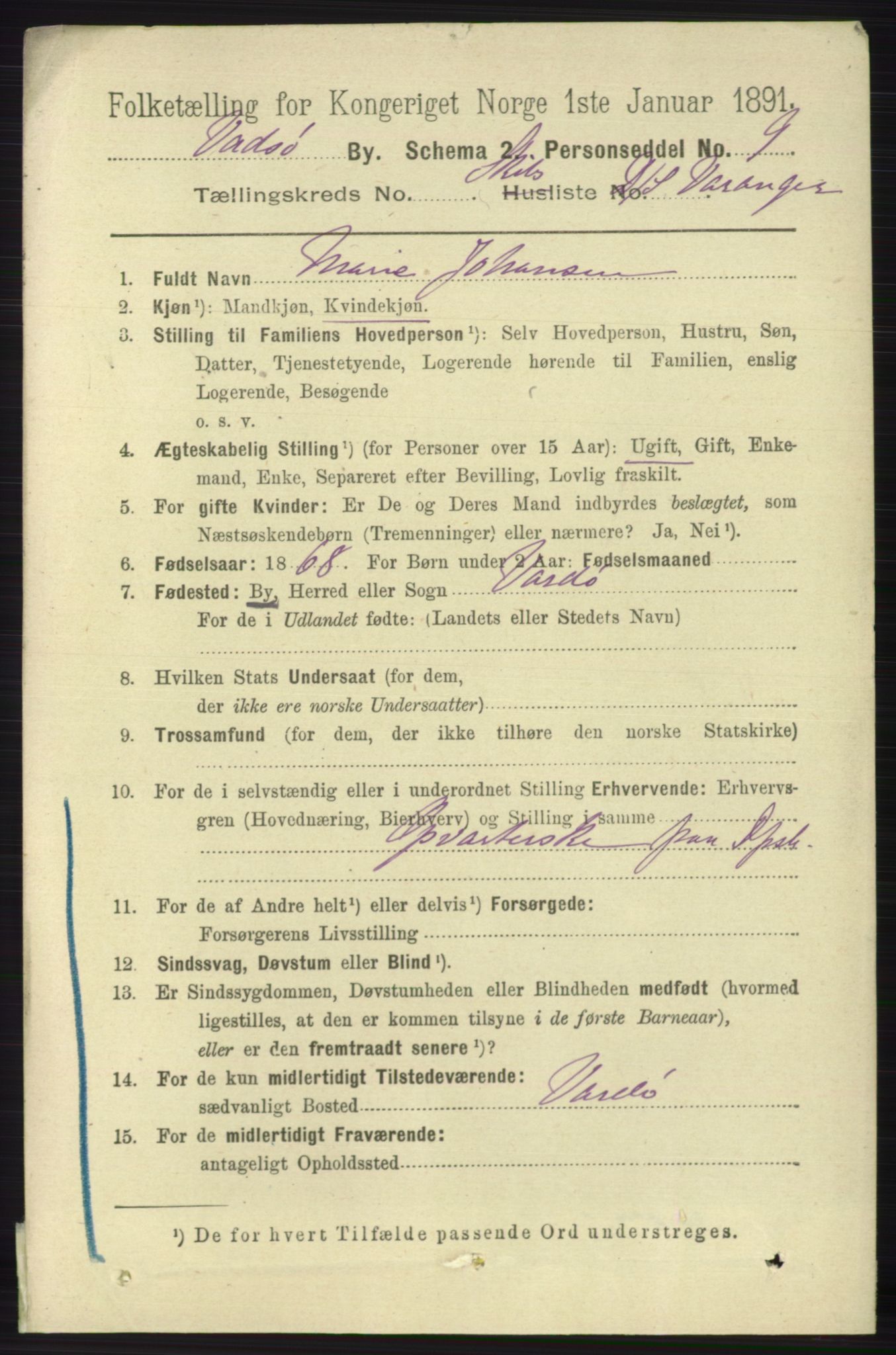 RA, 1891 census for 2003 Vadsø, 1891, p. 2352