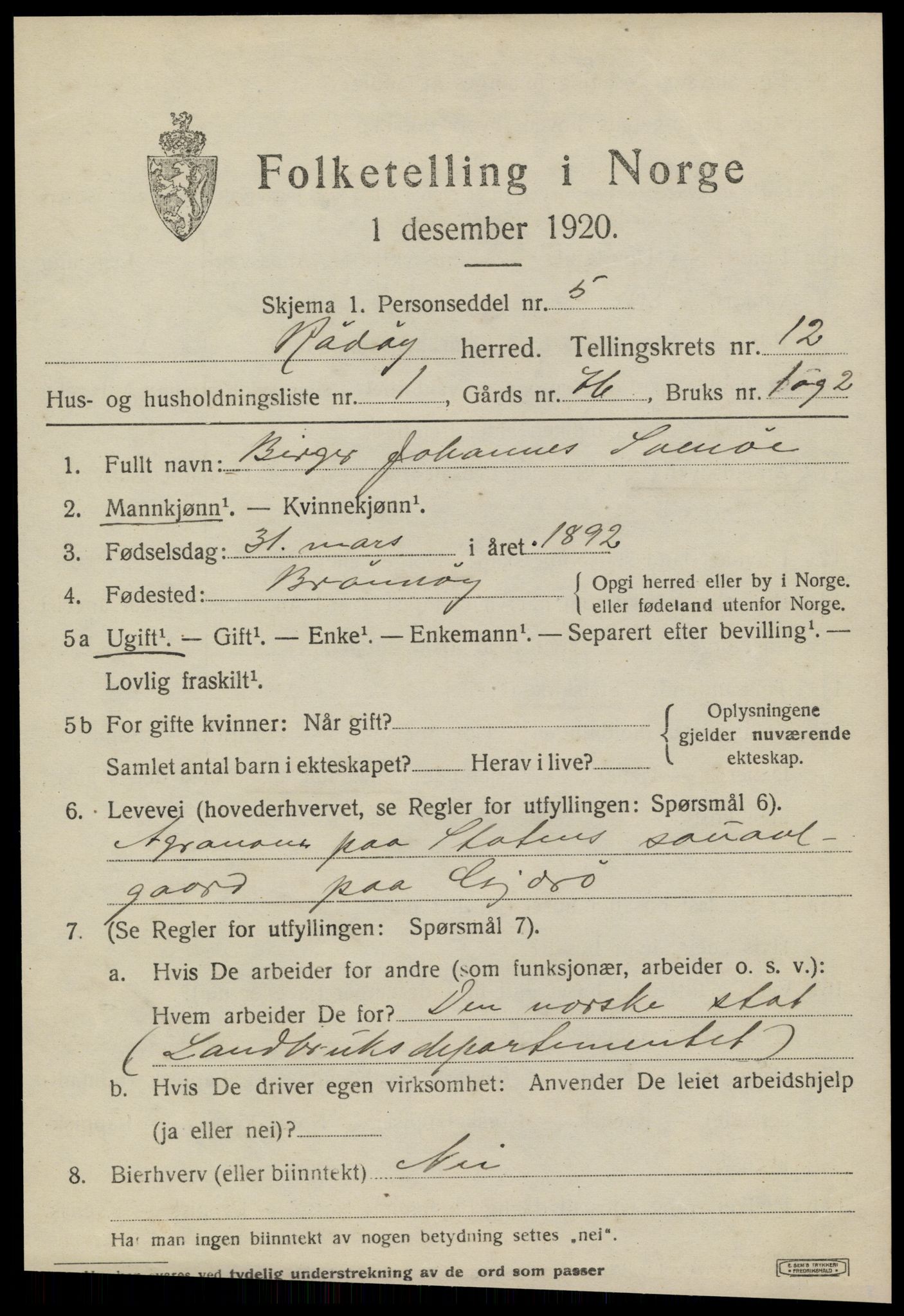 SAT, 1920 census for Rødøy, 1920, p. 6504