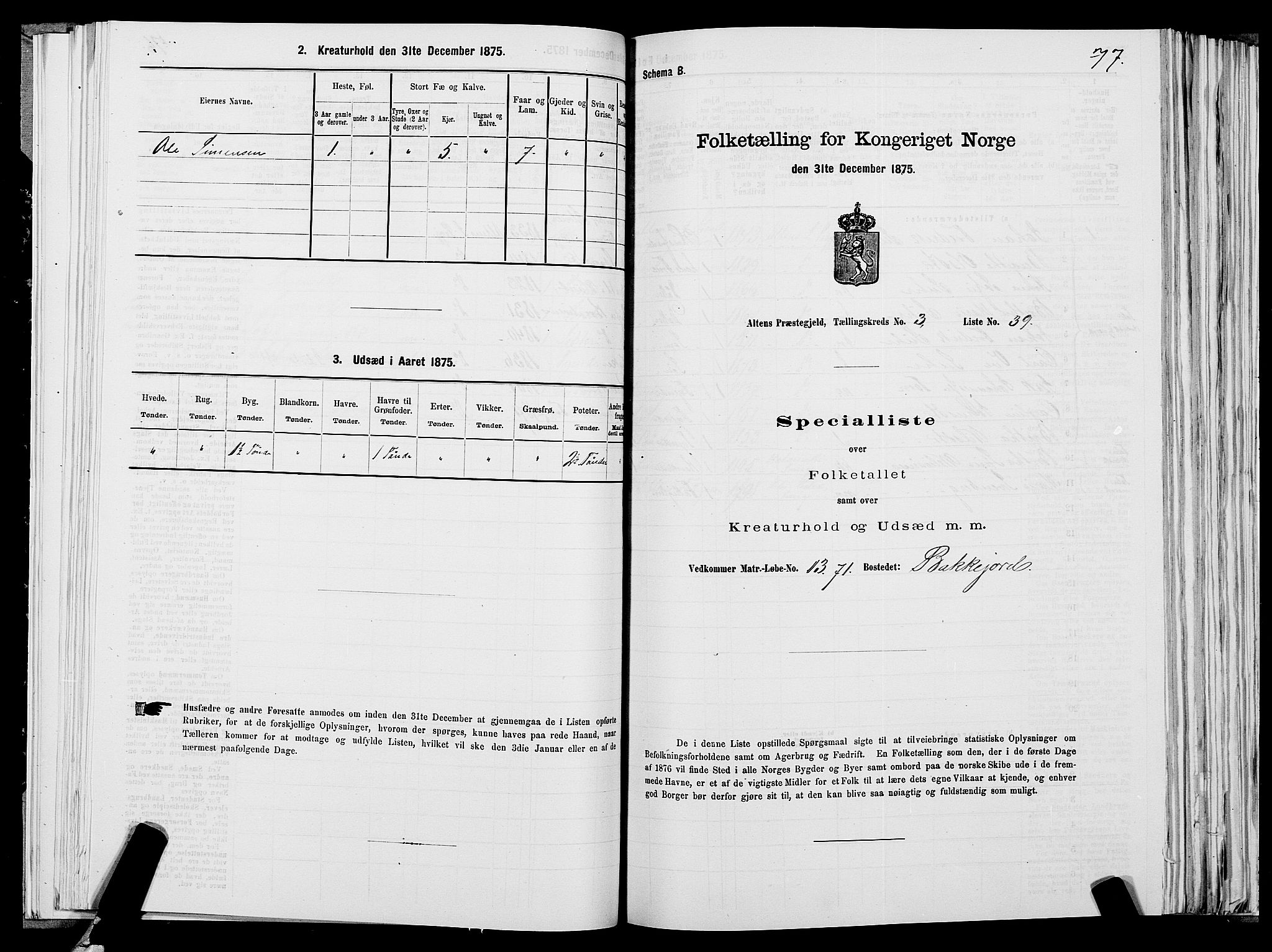 SATØ, 1875 census for 2012P Alta, 1875, p. 2077