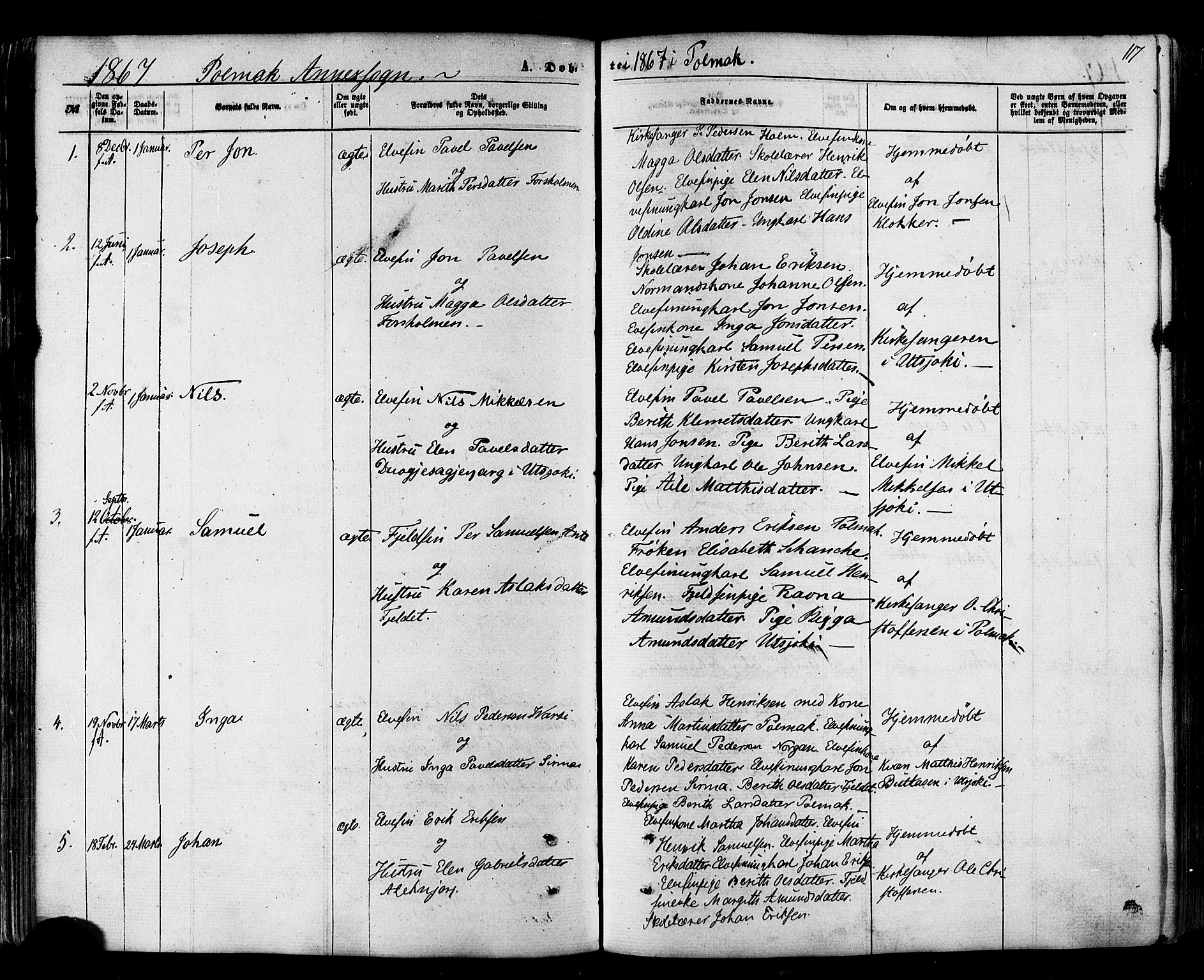 Nesseby sokneprestkontor, SATØ/S-1330/H/Ha/L0003kirke: Parish register (official) no. 3 /2, 1866-1876, p. 117