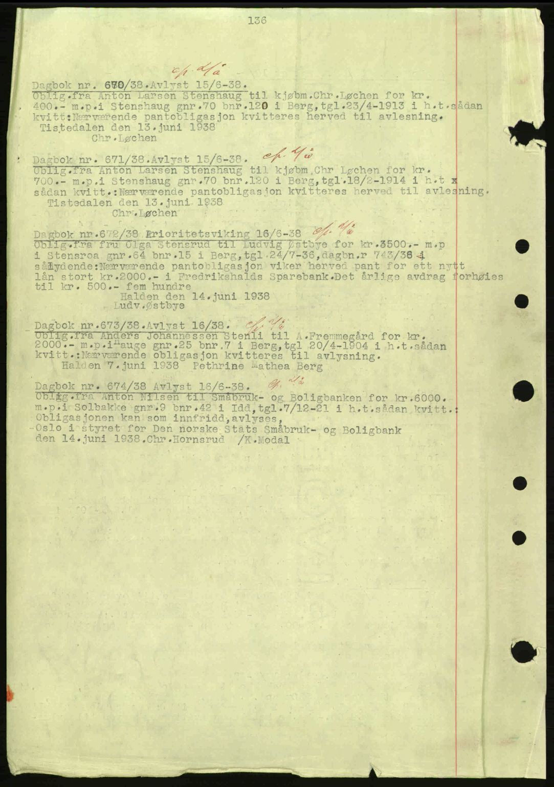 Idd og Marker sorenskriveri, AV/SAO-A-10283/G/Gb/Gbc/L0001: Mortgage book no. B1-3, 1936-1939, Diary no: : 670/1938