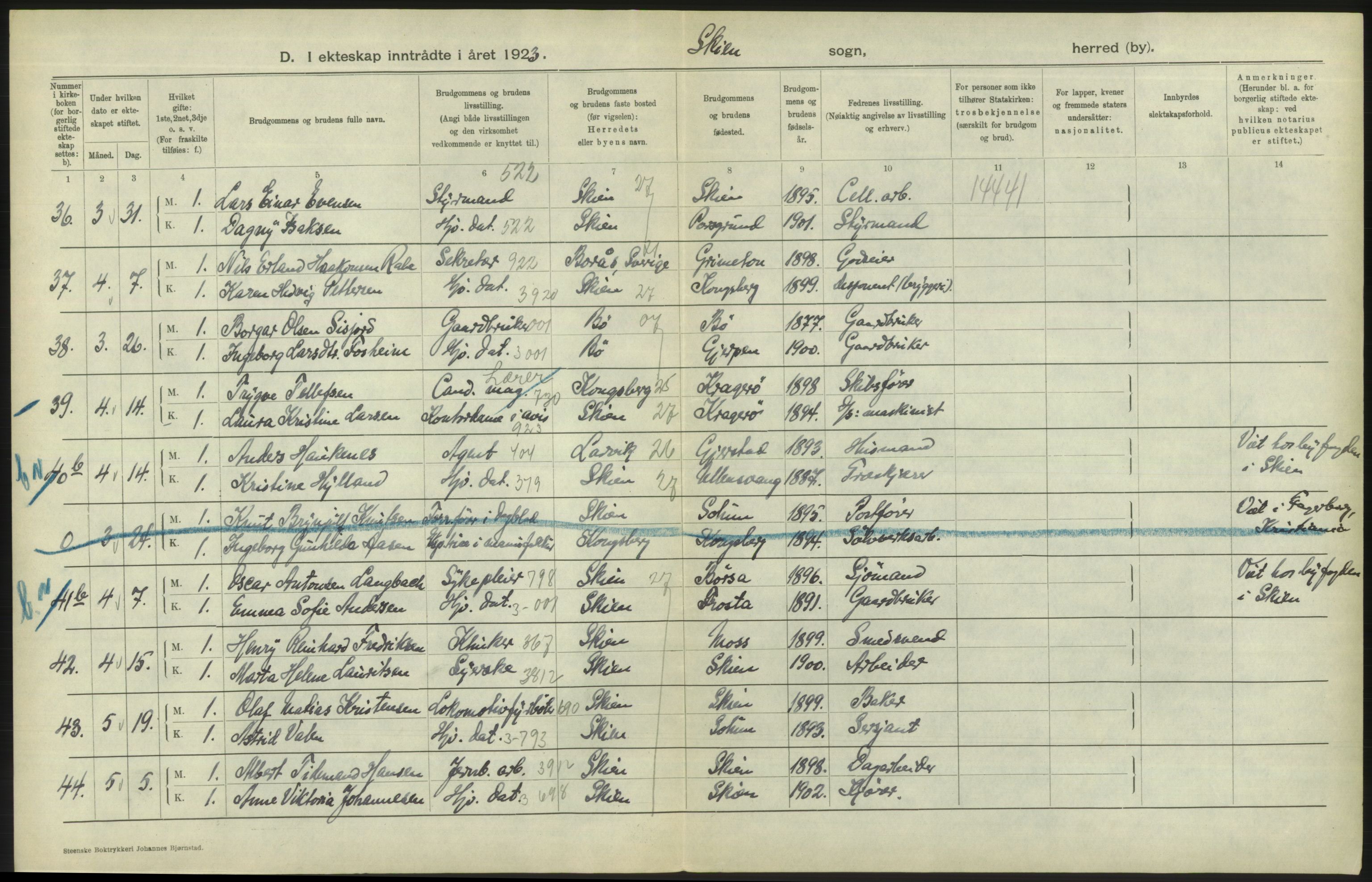 Statistisk sentralbyrå, Sosiodemografiske emner, Befolkning, AV/RA-S-2228/D/Df/Dfc/Dfcc/L0020: Telemark fylke: Gifte, døde, dødfødte. Bygder og byer., 1923, p. 52