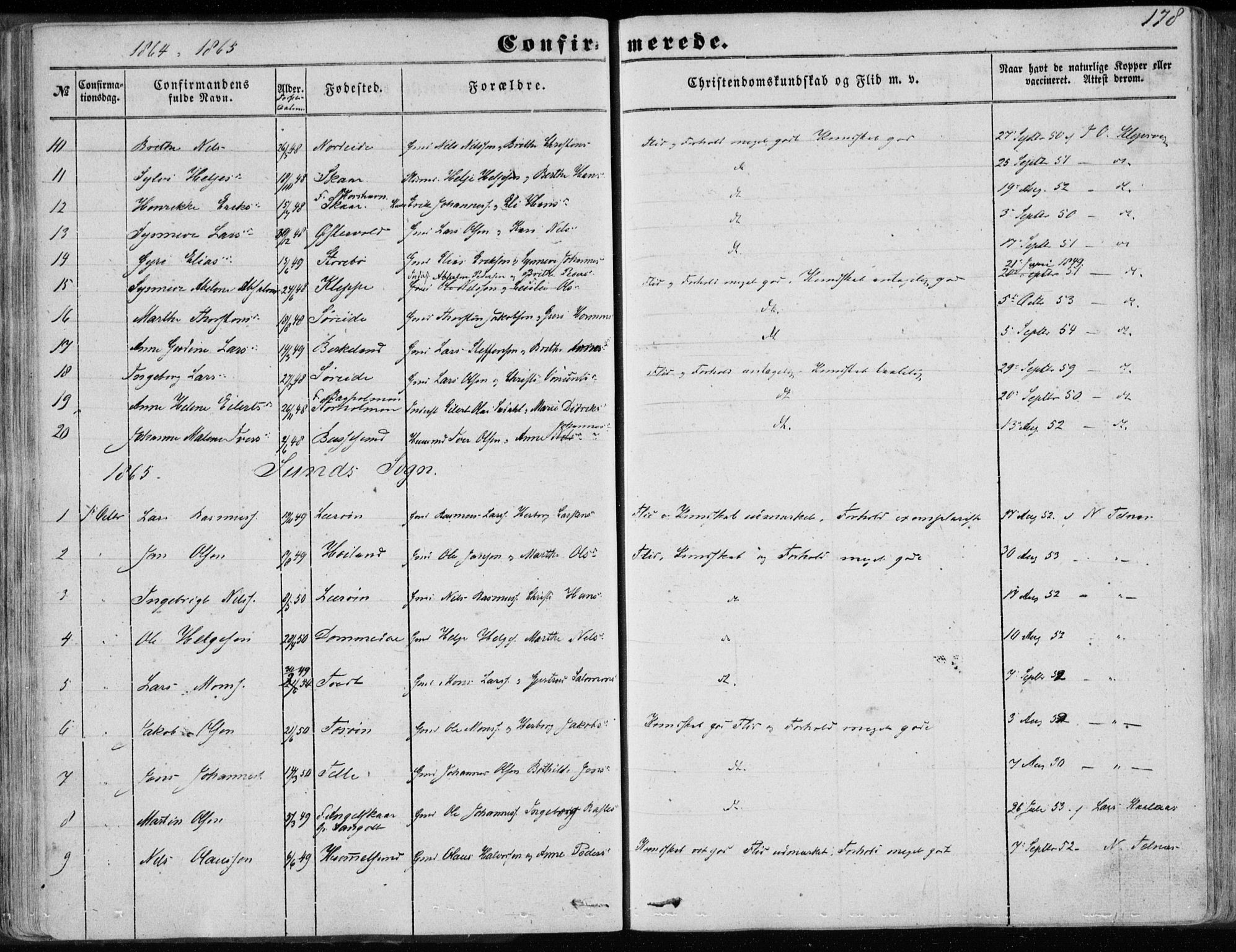 Sund sokneprestembete, SAB/A-99930: Parish register (official) no. A 14, 1850-1866, p. 178