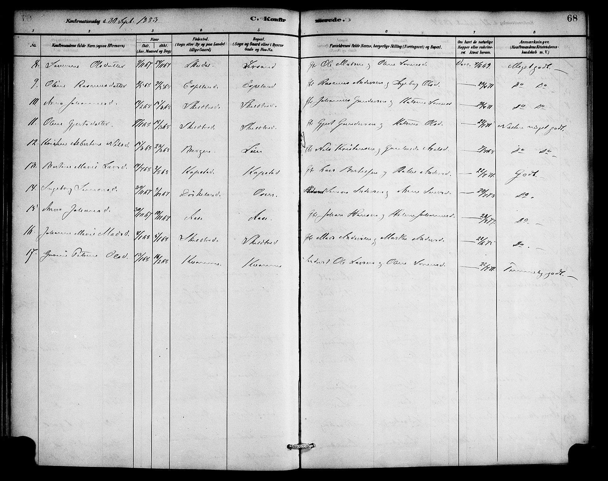 Gaular sokneprestembete, AV/SAB-A-80001/H/Haa: Parish register (official) no. C 1, 1882-1897, p. 68