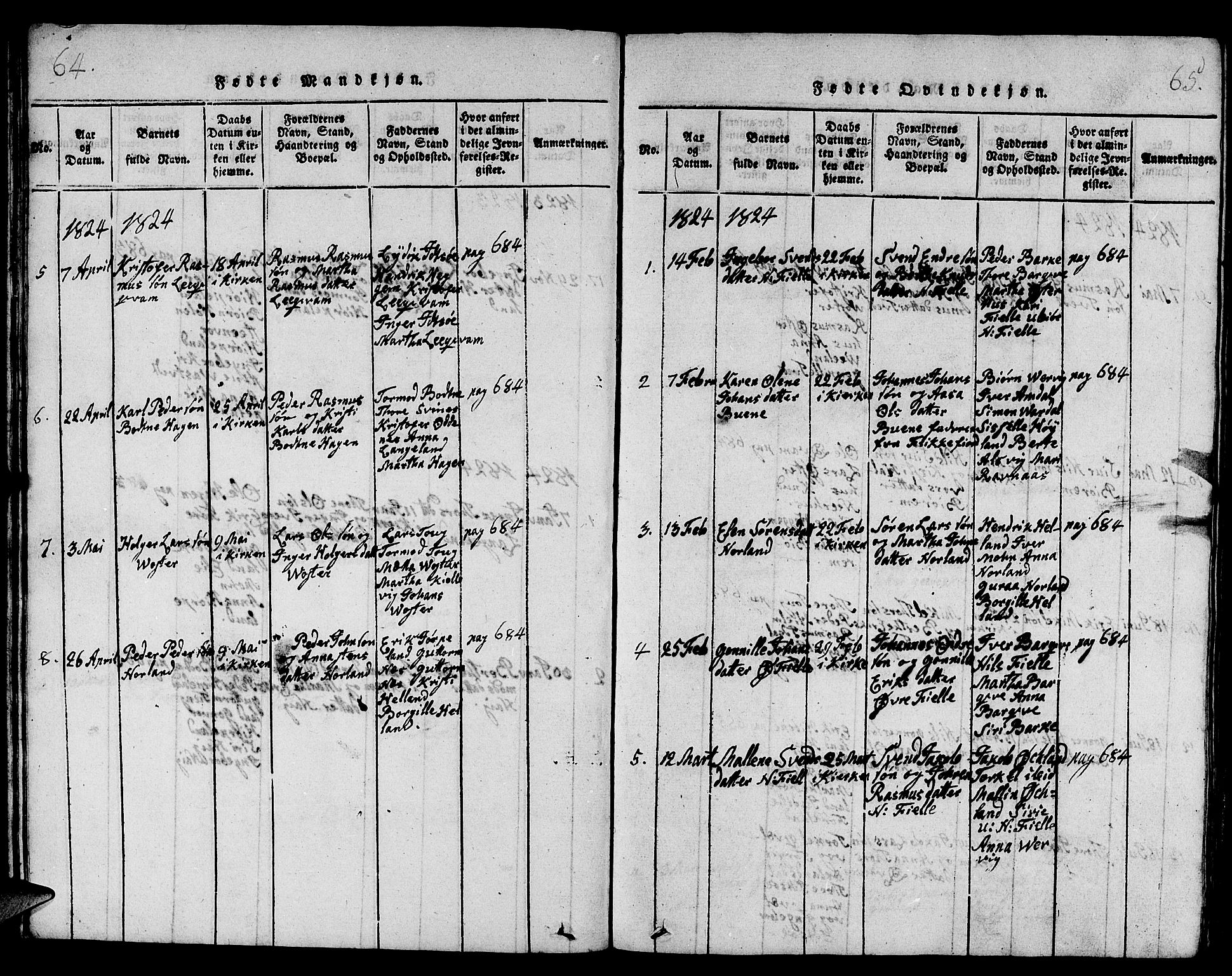 Strand sokneprestkontor, AV/SAST-A-101828/H/Ha/Hab/L0001: Parish register (copy) no. B 1, 1816-1854, p. 64-65