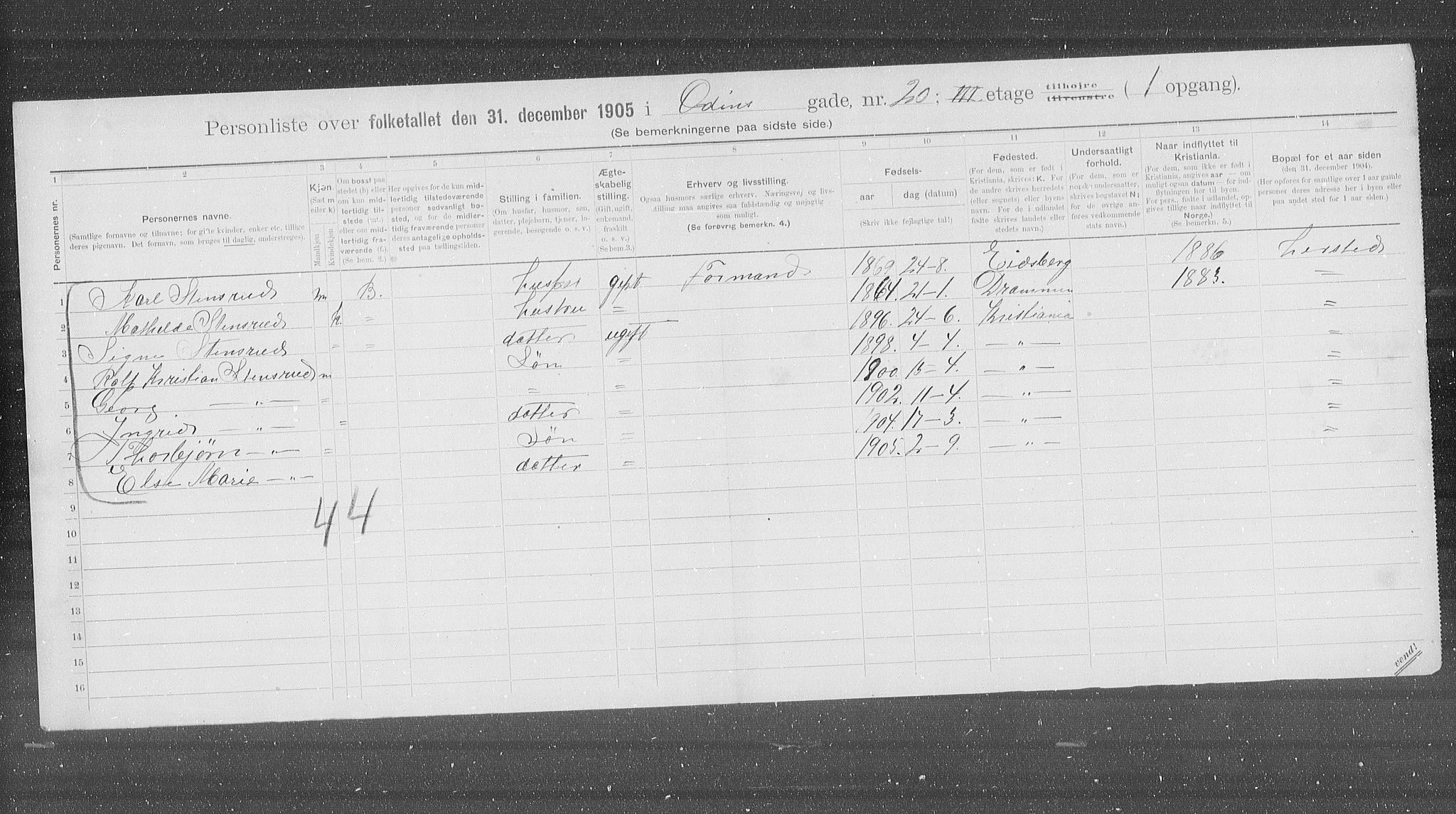 OBA, Municipal Census 1905 for Kristiania, 1905, p. 39473