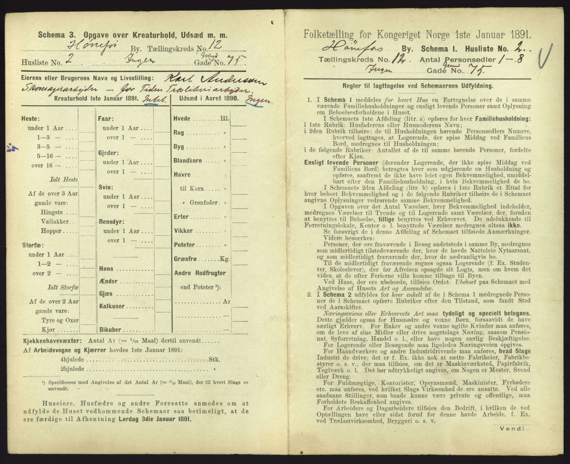 RA, 1891 census for 0601 Hønefoss, 1891, p. 273