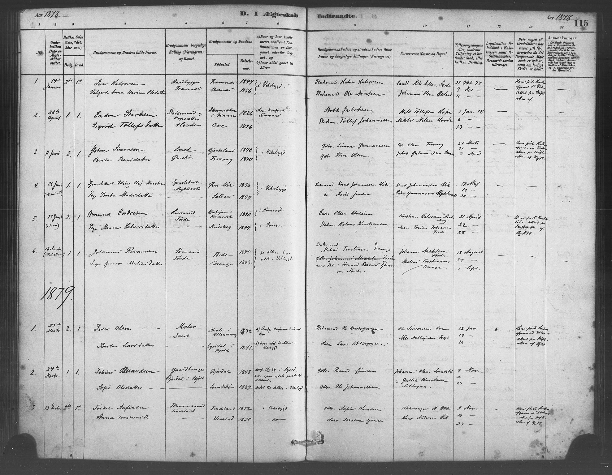 Sveio Sokneprestembete, SAB/A-78501/H/Haa: Parish register (official) no. D 1, 1878-1894, p. 115