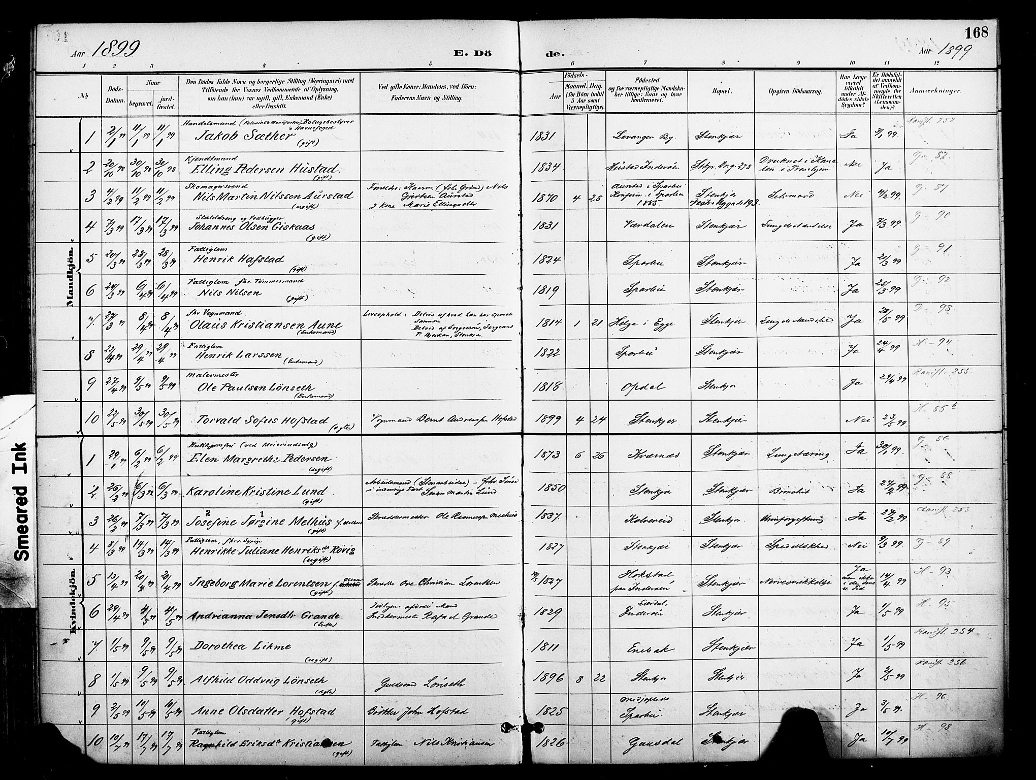 Ministerialprotokoller, klokkerbøker og fødselsregistre - Nord-Trøndelag, SAT/A-1458/739/L0372: Parish register (official) no. 739A04, 1895-1903, p. 168